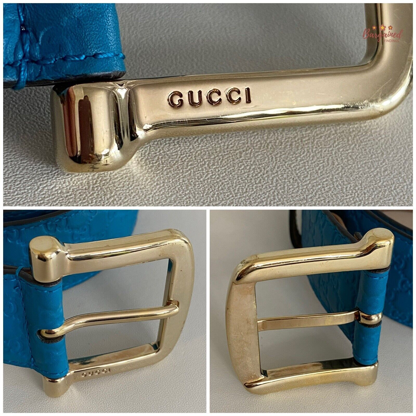 Gucci GUCCI Teal Blue Microguccissima Leather Gold Buckle Belt Size 28 - 9 Thumbnail