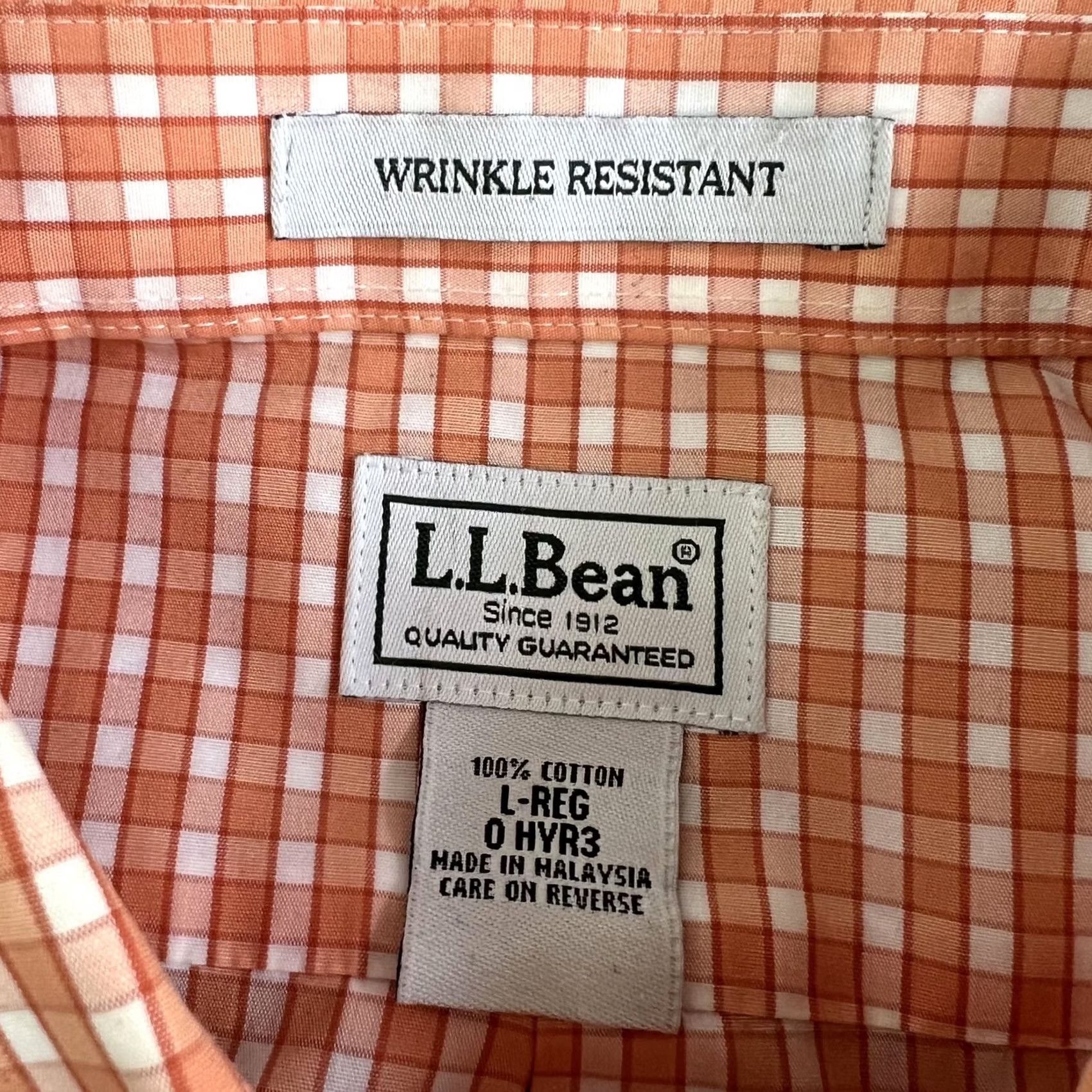 Vintage L.L.Bean Shirt Mens Large Orange Check Wrinkle Resistant Button Front Cotton Size US L / EU 52-54 / 3 - 3 Thumbnail
