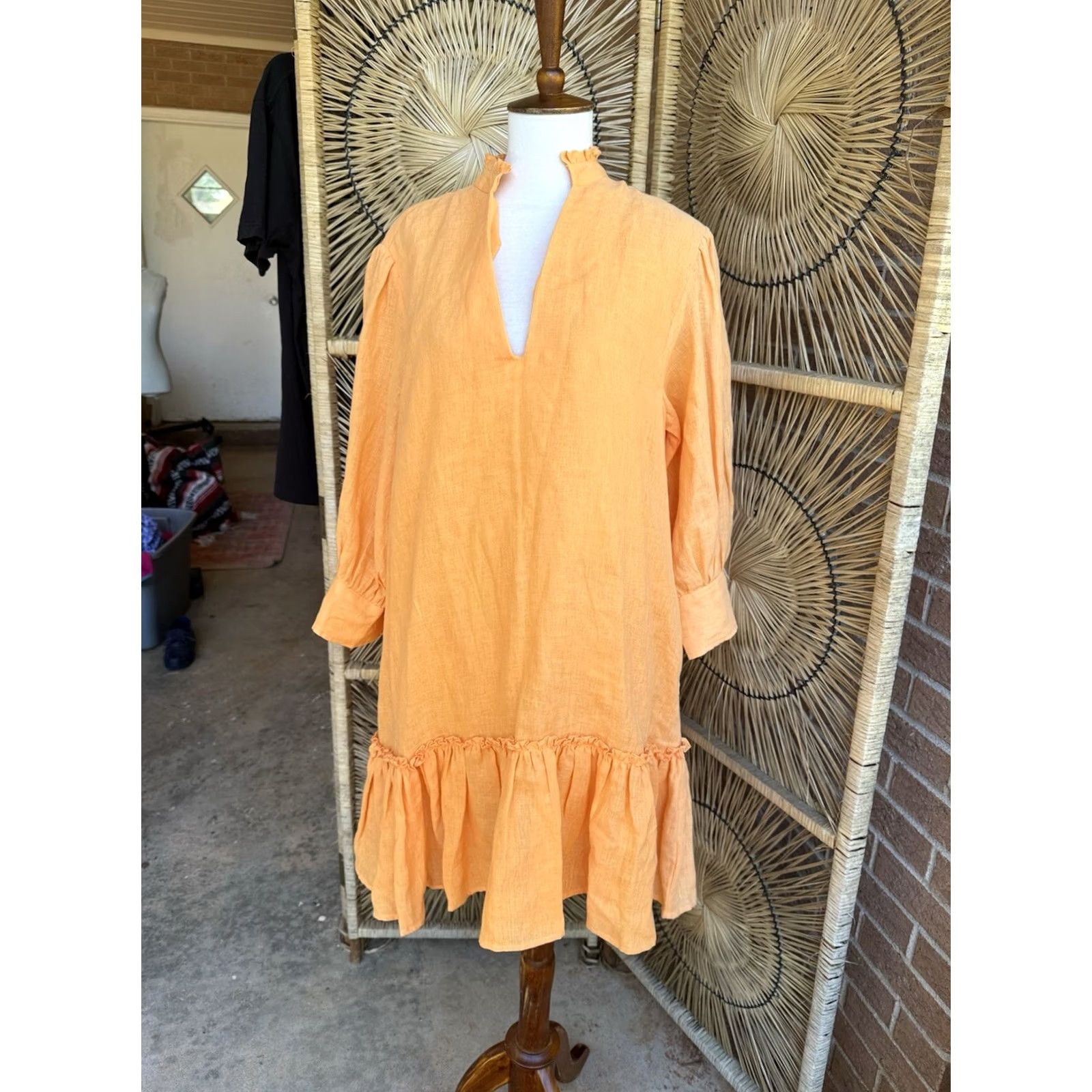Vintage Elizabeth james the label Orange Dress Mini Shirt Womens L Orange Cotton Linen Short Sleeve Casual Spring Summer 90s? Size L / US 10 / IT 46 - 5 Thumbnail