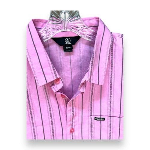 Volcom Volcom Mens Pink Striped Short Sleeve Button-Up Shirt M Size US M / EU 48-50 / 2 - 5 Thumbnail