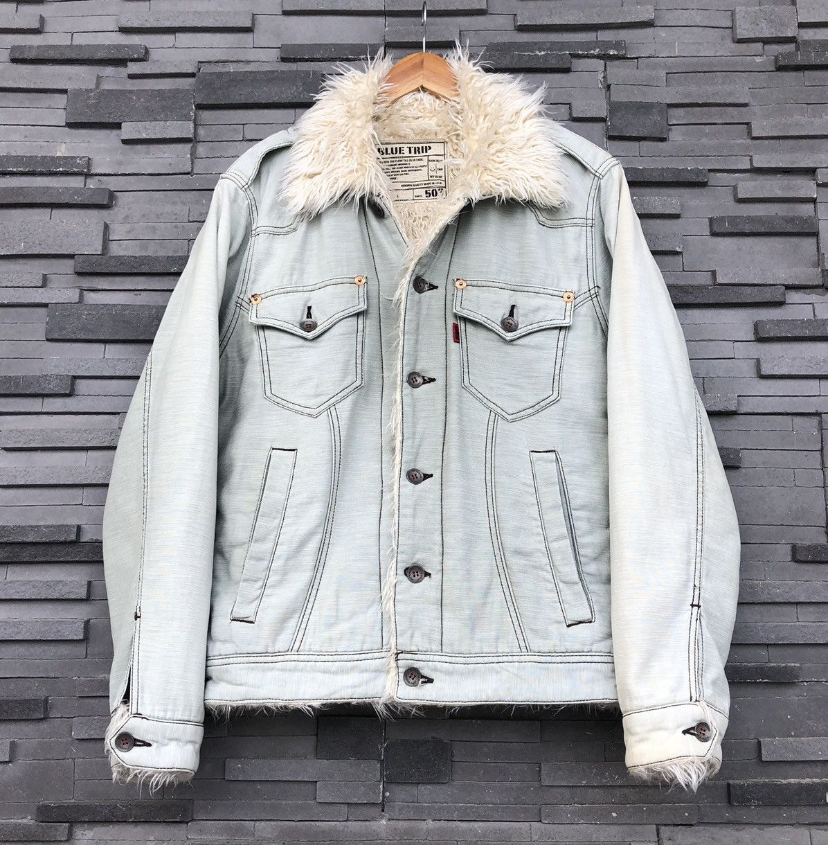 Vintage Vintage Edwin Faux Fur Lining Shearling Denim Jacket Size US L / EU 52-54 / 3 - 7 Thumbnail