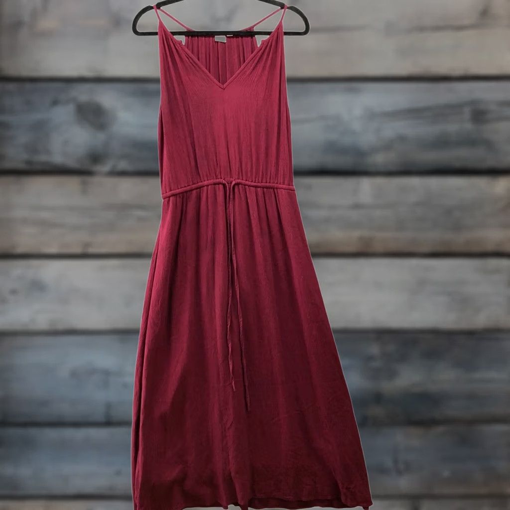 Gap Gap Halter Midi Dress Womens S Burgundy Red Crepe Sleeveless A-Line V-Neck Size S / US 4 / IT 40 - 1 Thumbnail