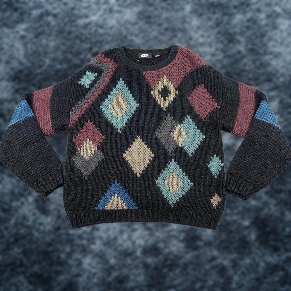 Vintage VINTAGE Street Scenes Sweater Mens M Black Argyle Knit Pullover Crew Neck Heavyweight Chunky Knit Size US M / EU 48-50 / 2 - 1 Thumbnail