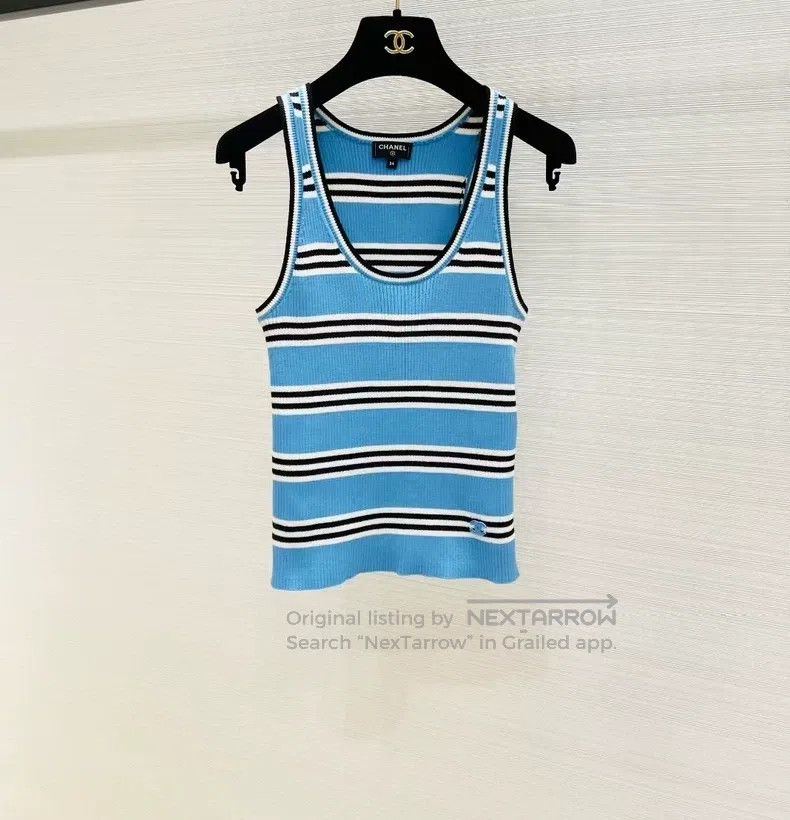 Chanel Chanel 24A blue and white striped knitted vest Size XXS / US 00 / IT 34 - 1 Thumbnail