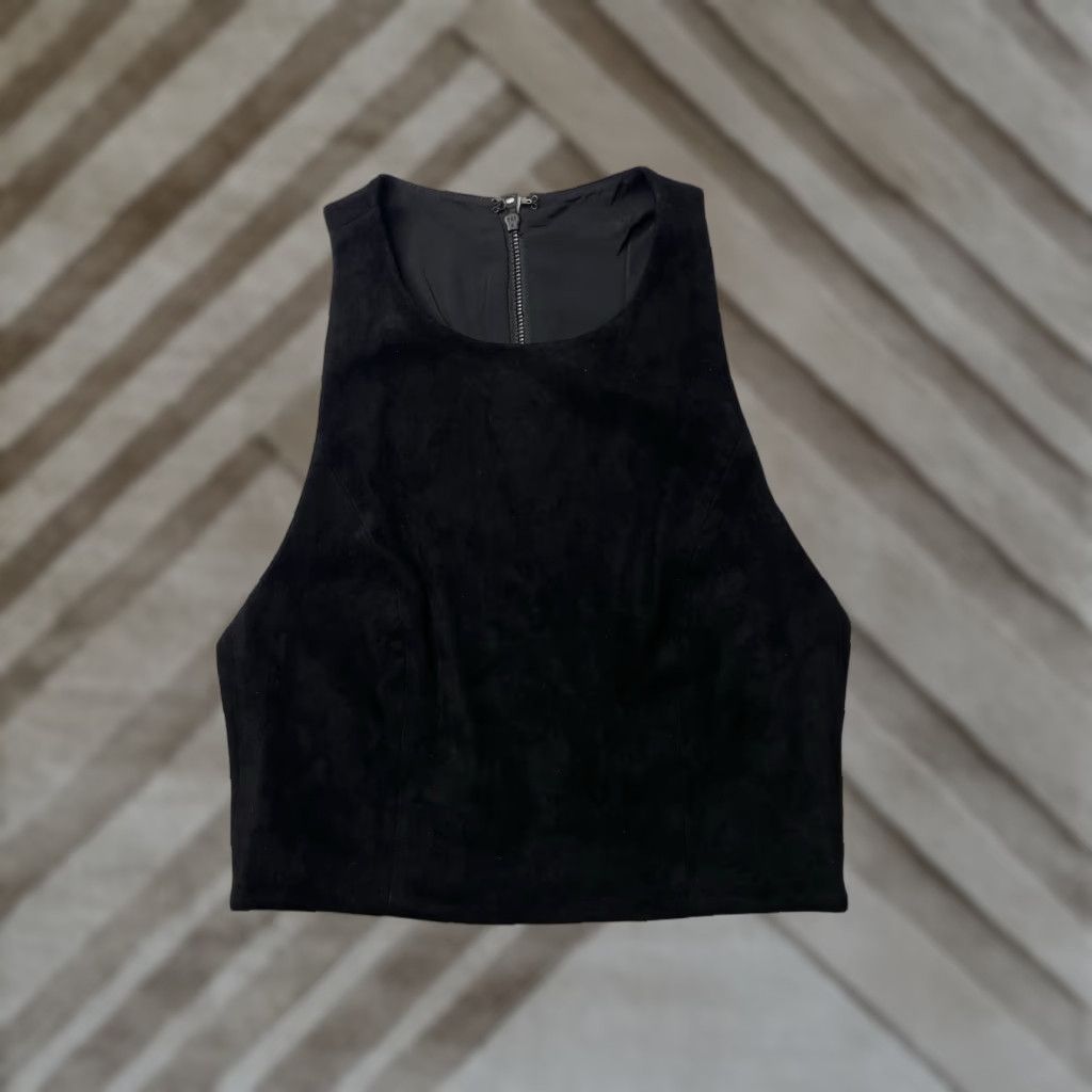 Alice + Olivia Alice + Olivia Tank Cropped Sleeveless Leather Lace Open Back Black Size 0 Women Size XS / US 0-2 / IT 36-38 - 1 Thumbnail