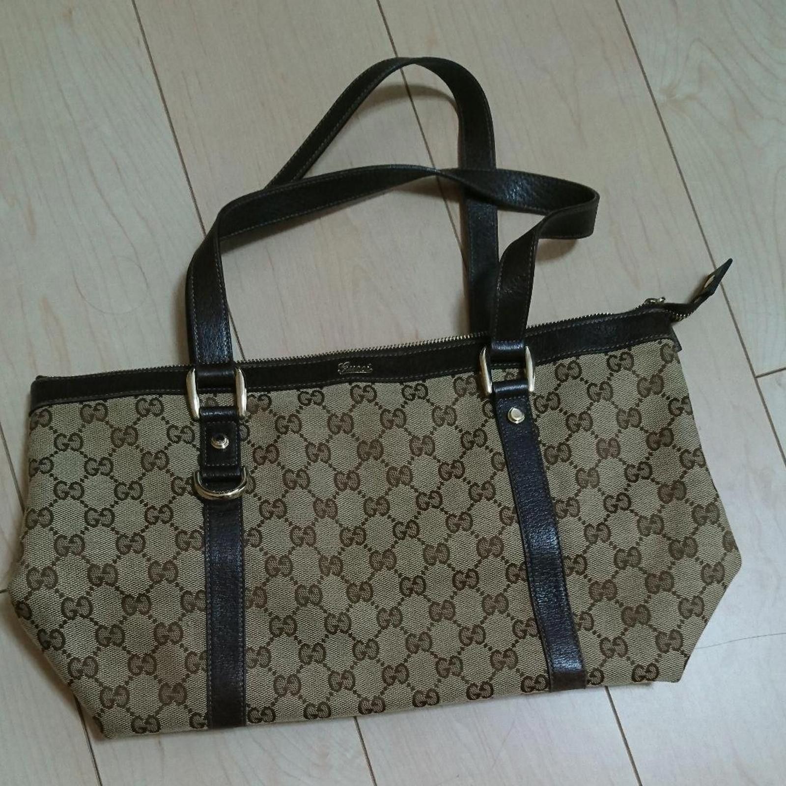 Gucci Gucci - Beige Monogram Canvas Tote Bag with Dark Brown Strap Size ONE SIZE - 3 Thumbnail