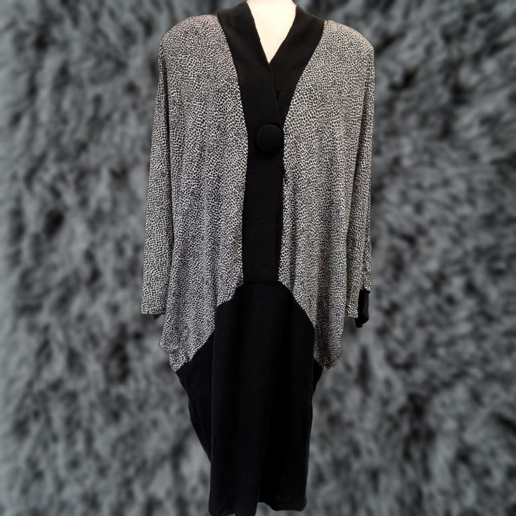 Vintage VINTAGE Ricky Smithline Batwing Dress 24W Plus Knit Stretch Skirt Oversized Top Blouson 1980s Black White Mens Women? Size 4XL / US 24-26 - 1 Thumbnail