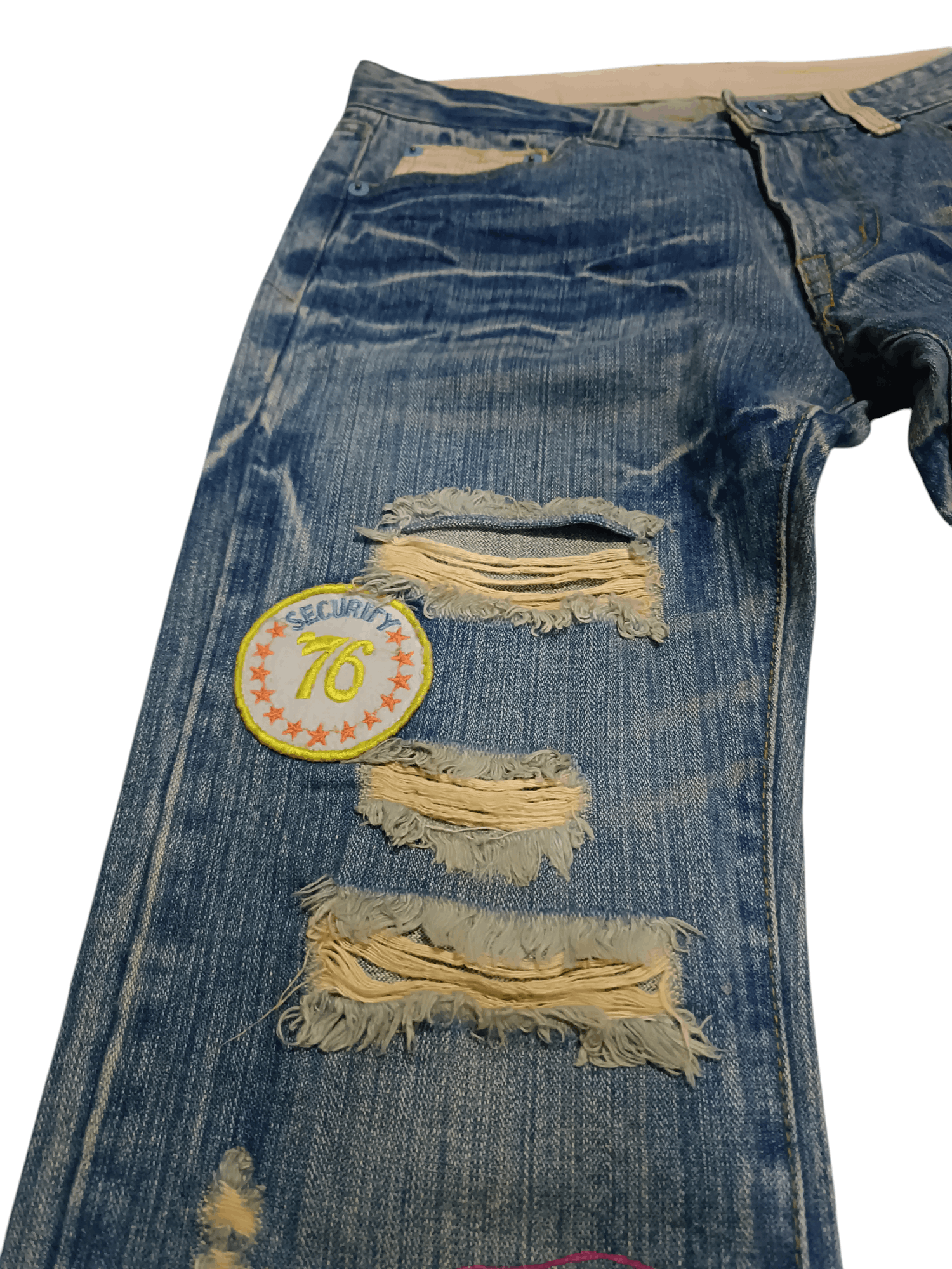 Japanese Brand × Vintage Distressed Denim Jeans Glitter Paint Hate War Size US 31 - 7 Thumbnail