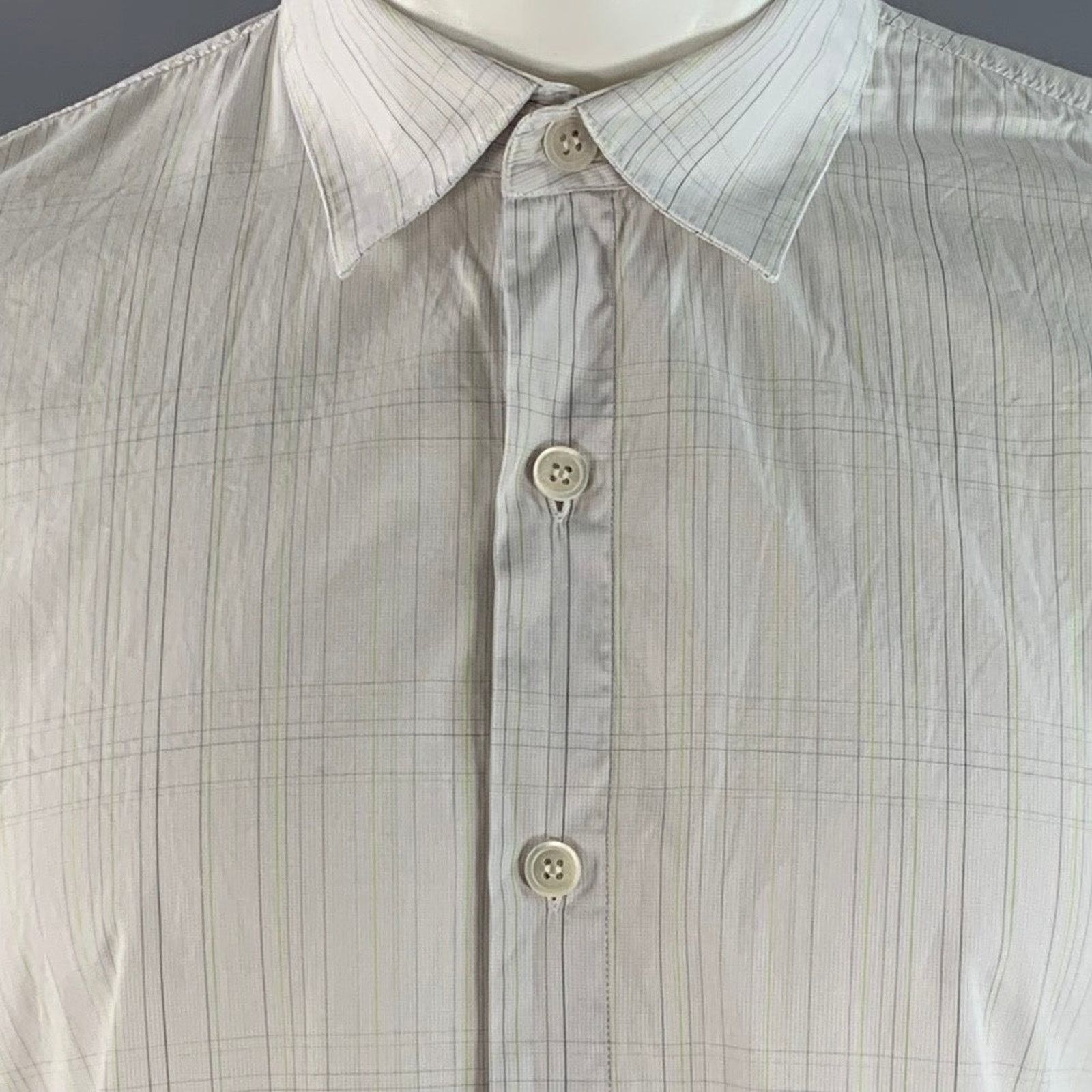 Helmut Lang M White Green Plaid Cotton Pointed Collar Long Sleeve Shirt Size US M / EU 48-50 / 2 - 2 Thumbnail