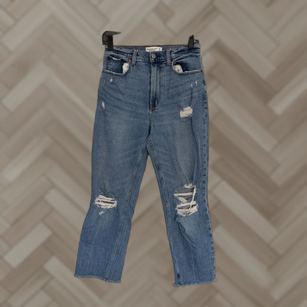 Abercrombie & Fitch Abercrombie & Fitch Curve Love Ankle Straight Ultra High Rise Jeans sz 4s 27 Blue Denim Distressed 5-Pocket Women's 90s Style Jeans Size 27" / US 4 / IT 40 - 1 Thumbnail