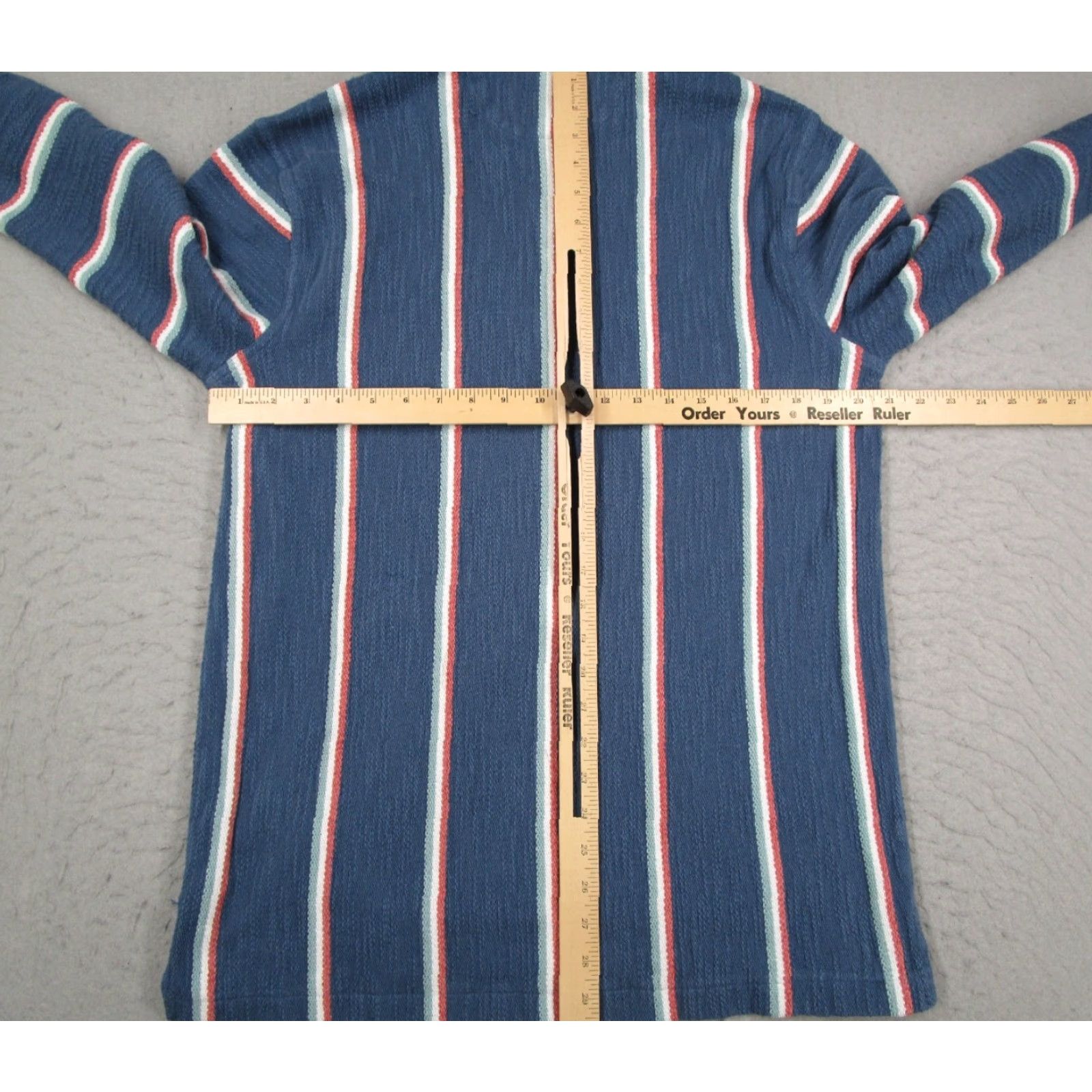 Faherty FAHERTY Hoodie Mens Large Blue Striped Pullover Hooded V-Neck Kangaroo Pocket Organic Cotton Blend Size US L / EU 52-54 / 3 - 5 Thumbnail