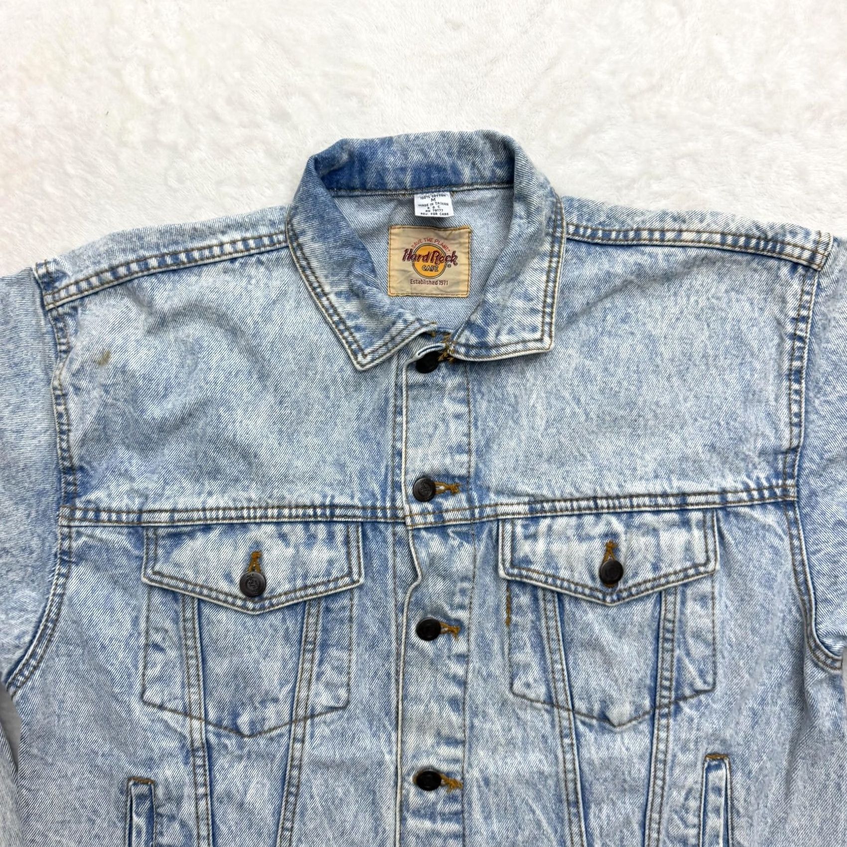 Hard Rock Cafe VINTAGE Hard Rock Cafe Jacket Mens M Blue Denim 80s Bomber Rock Logo Embroidered Pattern Solid Jacket Size US M / EU 48-50 / 2 - 3 Thumbnail