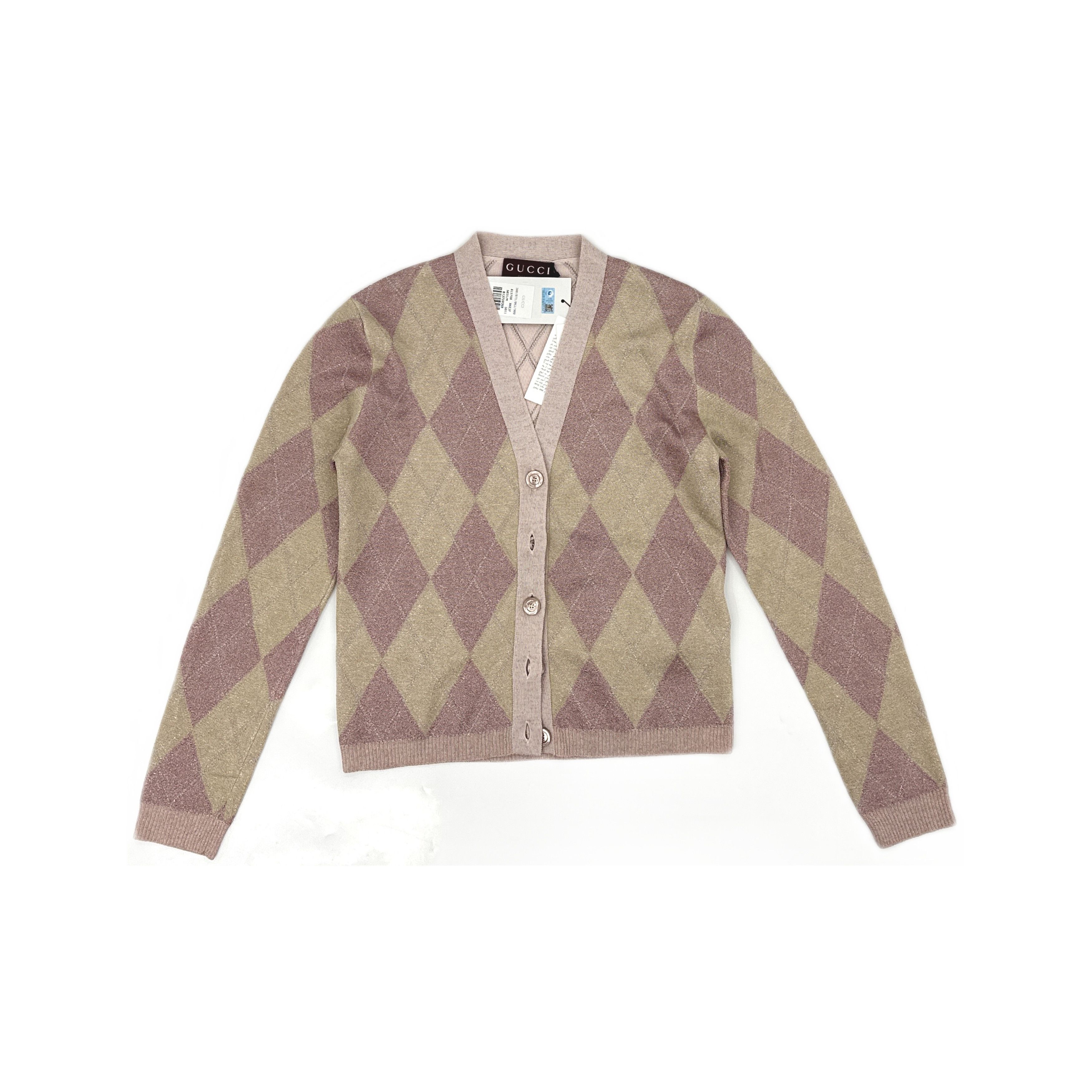 Gucci Gucci Pink Argyle V-Neck Cardigan Size M Size M / US 6-8 / IT 42-44 - 1 Thumbnail