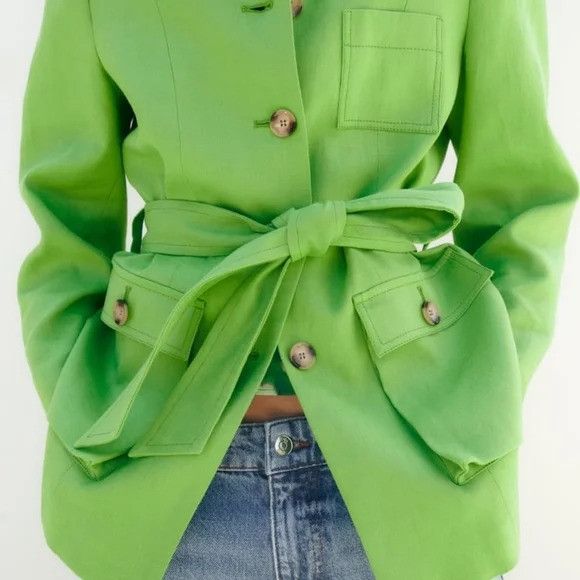 Zara Zara linen belted jacket apple green size XL, L available Size L / US 10 / IT 46 - 3 Thumbnail