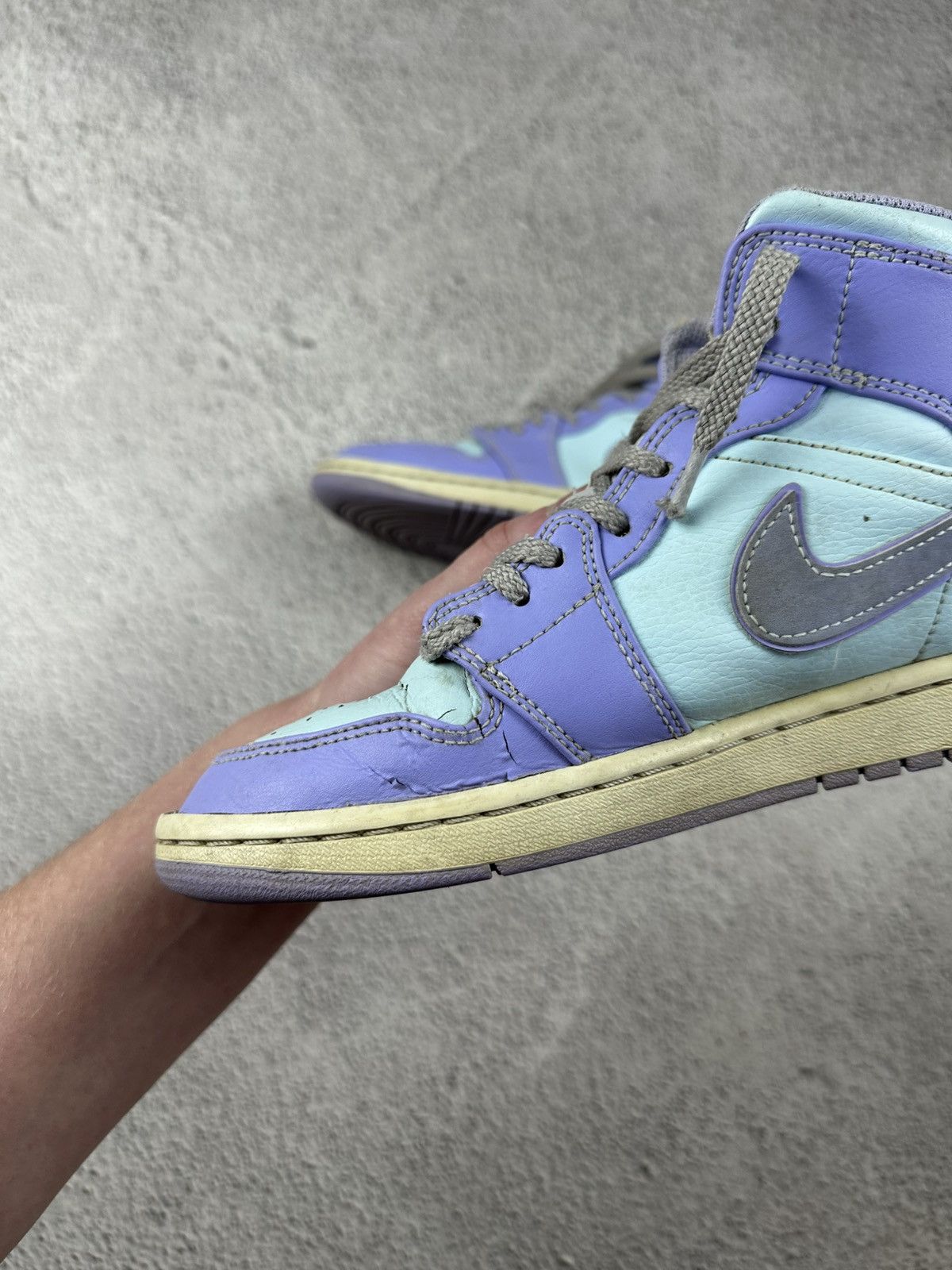 Nike Nike Jordan 1 Mid Purple Aqua Leather Sneakers Y2K Disressed Size US 8.5 / EU 41-42 - 5 Thumbnail