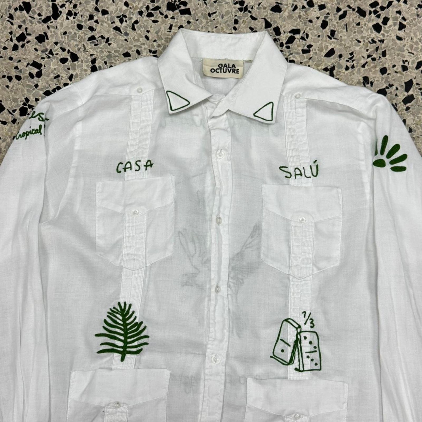 Cubavera GALA OCTUVRE CHAIN STITCH GUAYABERA L/S BUTTON DOWN SHIRT: Size US XL / EU 56 / 4 - 2 Thumbnail