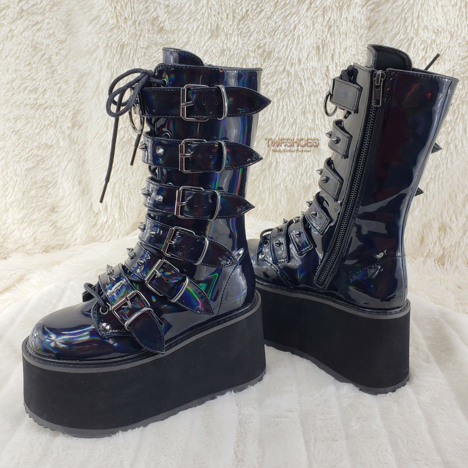 Demonia Cult DEMONIA Damned 225 Goth Punk Grunge 3.5" Platform Calf Boots Size US 10 / IT 40 - 2 Thumbnail
