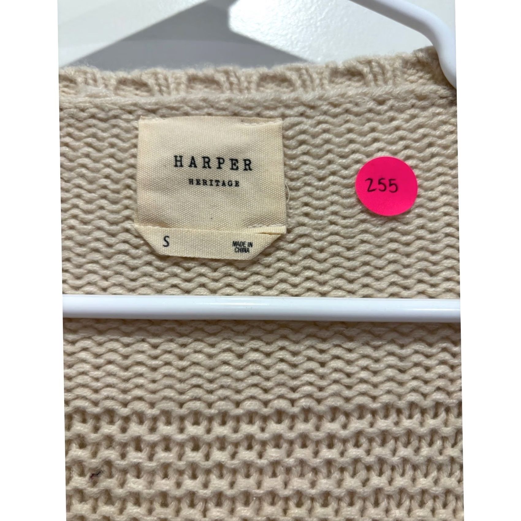 Vintage Harper Heritage Sweater Small Beige Cream Chunky Knit Open Front Cardigan Size S / US 4 / IT 40 - 2 Thumbnail