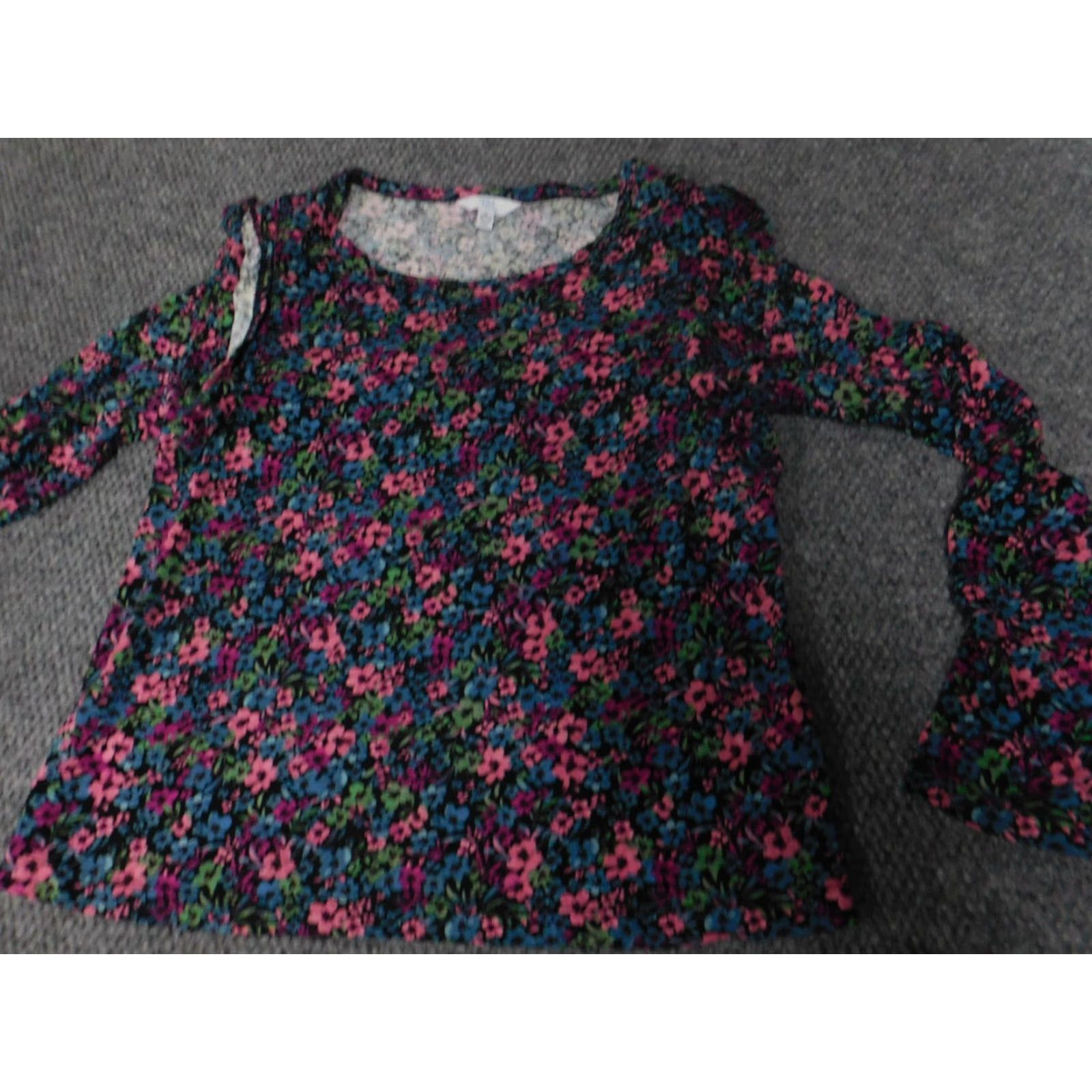 Vintage Time and Tru Blouse M Women Red Floral Crew Neck Long Sleeve Pullover Casual Viscose Shirt Size M / US 6-8 / IT 42-44 - 3 Thumbnail