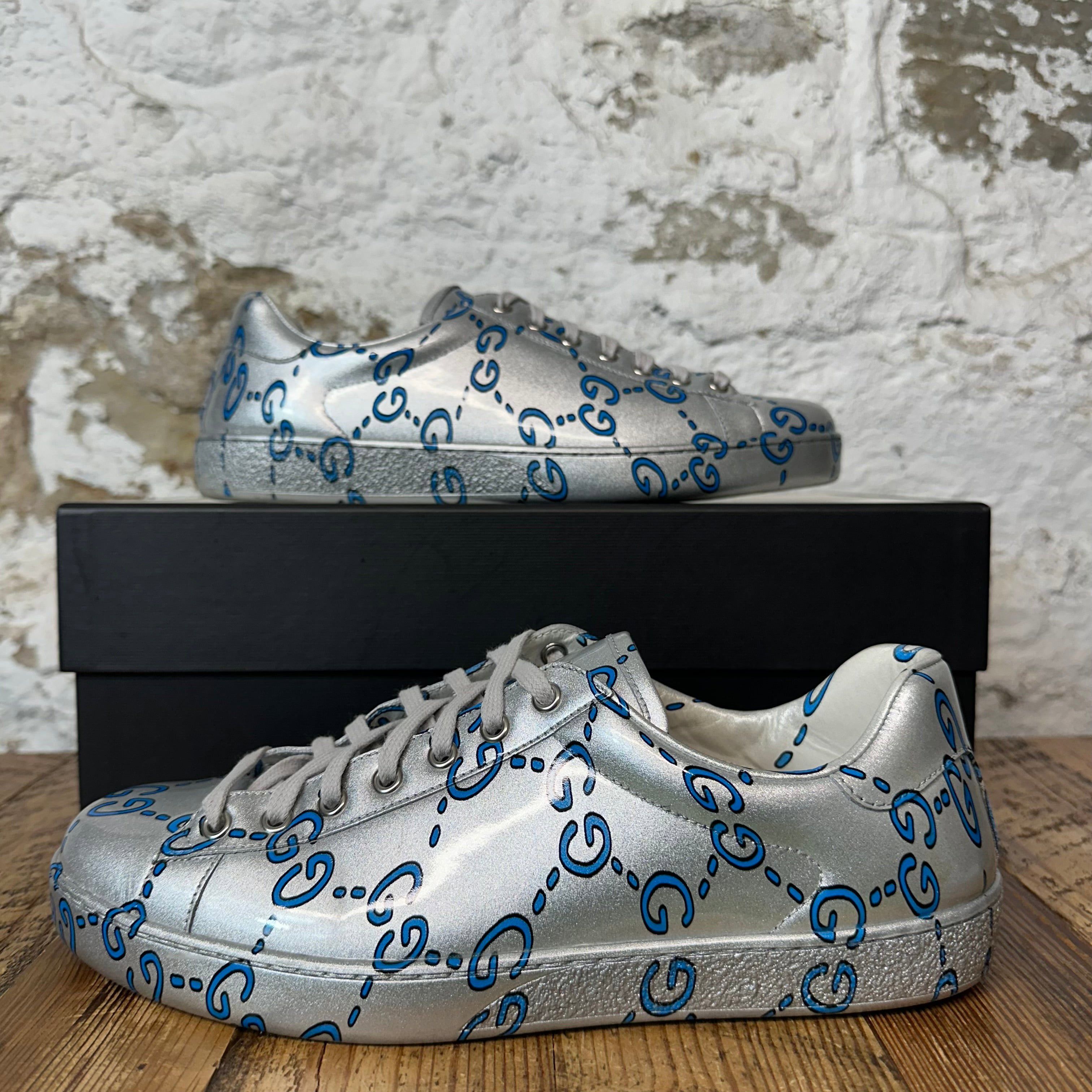 Gucci Gucci Blue GG Monogram Silver Ace Sneaker Sz 8 Size US 8 / EU 41 - 1 Thumbnail
