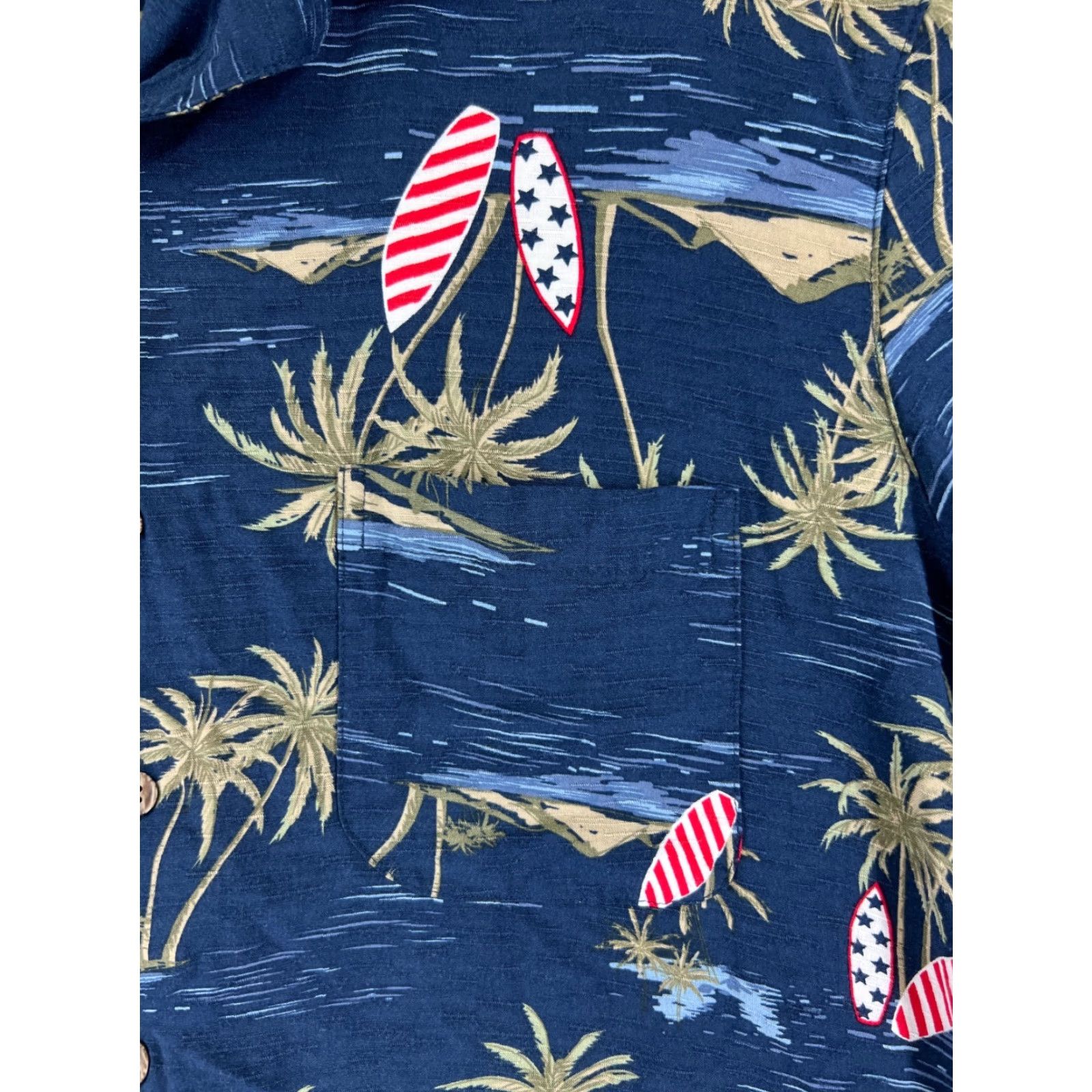George George Shirt Mens Large Blue American Flag Surf Boards Palm Island 100% Rayon Size US L / EU 52-54 / 3 - 6 Thumbnail
