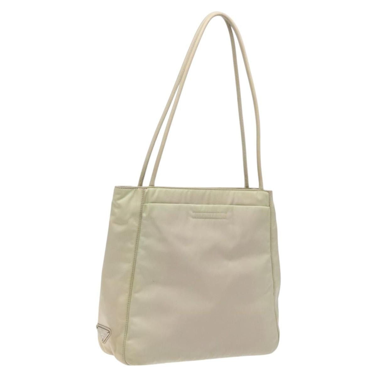 PRADA Tote Bag Nylon Beige Silver