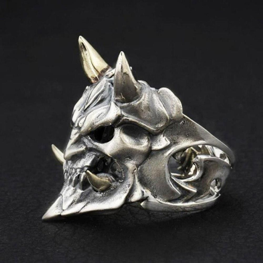 Designer Men's Yokai Skull Silver Open Gothic Mask Ring Size ONE SIZE - 4 Thumbnail