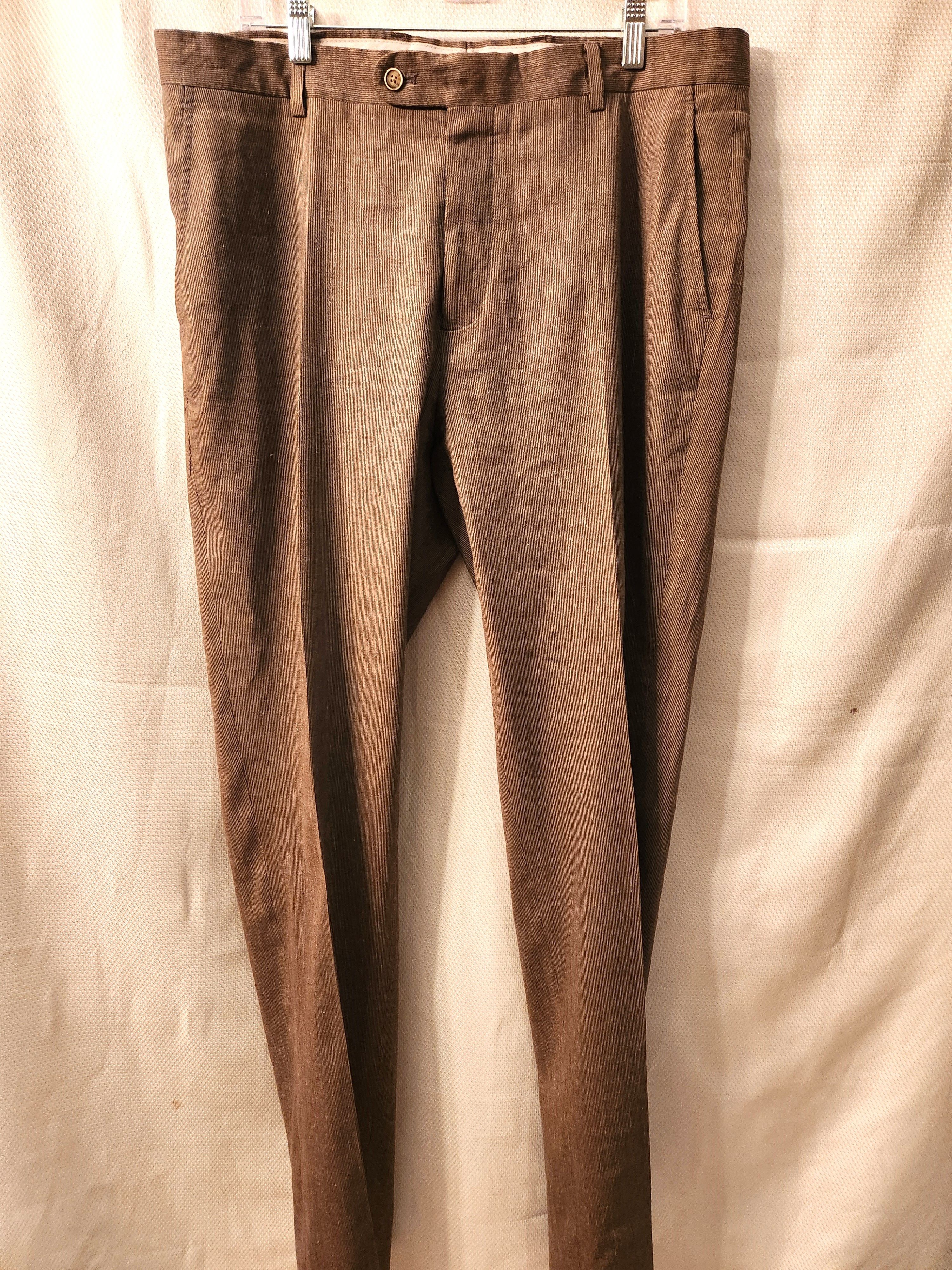 Joseph Abboud Linen Blend Brown Mini Striped Flap Front Pants Size US 36 / EU 52 - 1 Thumbnail