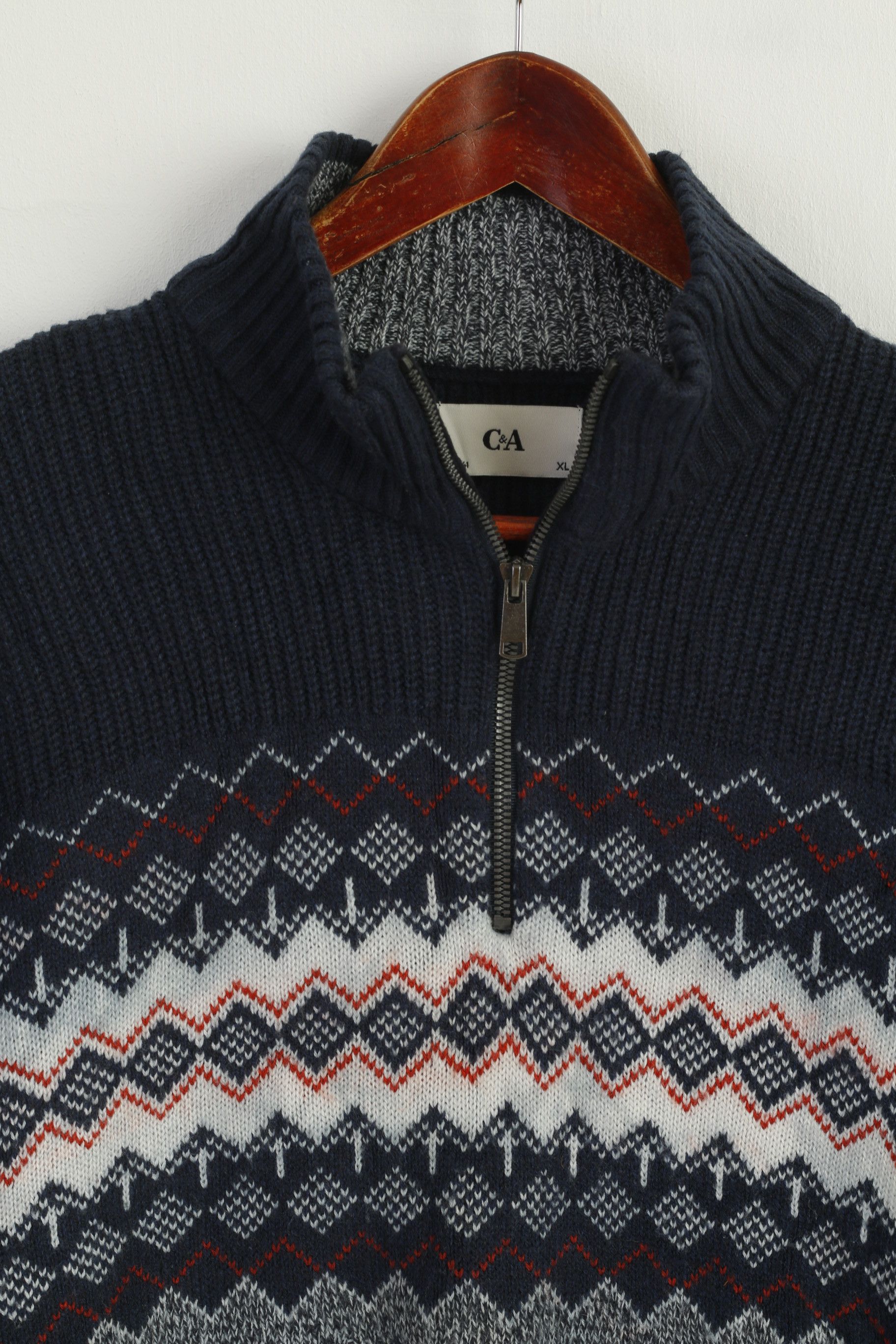 C&A C&A Men XL Jumper Navy Cotton Zip Neck 9696 Size US XL / EU 56 / 4 - 2 Thumbnail