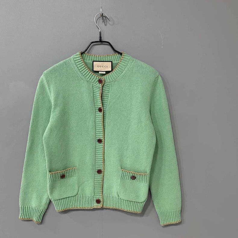 Gucci Gucci Peacock green gold-bordered cardigan coat 2506-Nextar Size S / US 4 / IT 40 - 2 Thumbnail