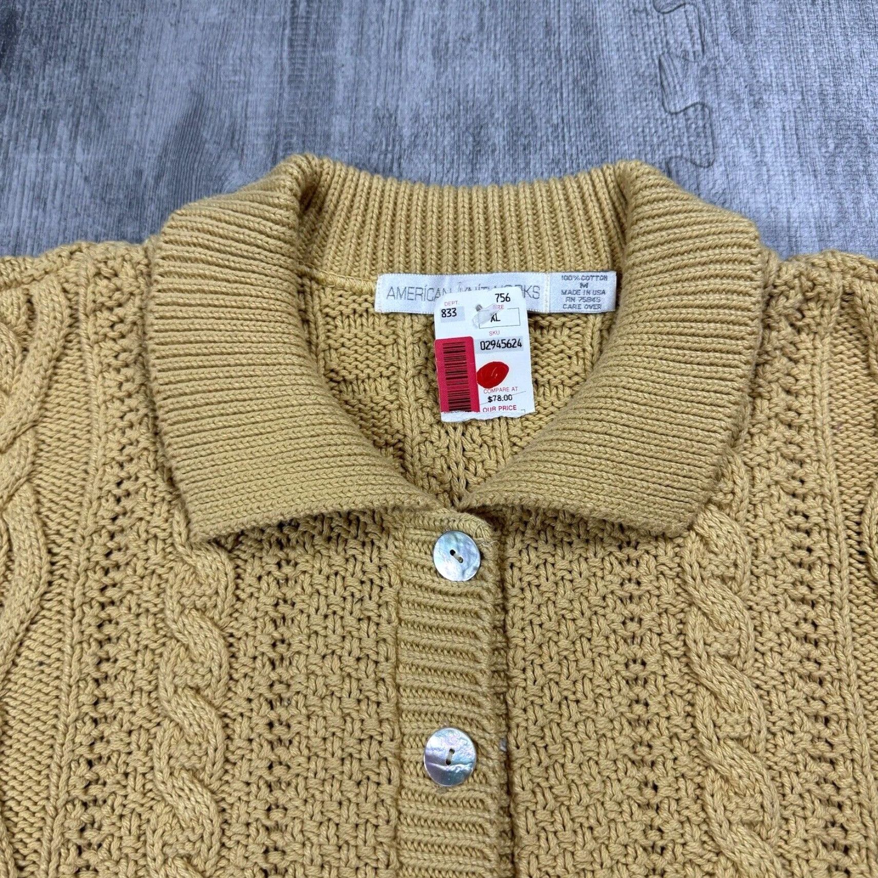 Vintage VINTAGE American Knitworks Women's Cable Knit Cardigan Sweater M Gold Mother of Pearl Buttons Size M / US 6-8 / IT 42-44 - 2 Thumbnail