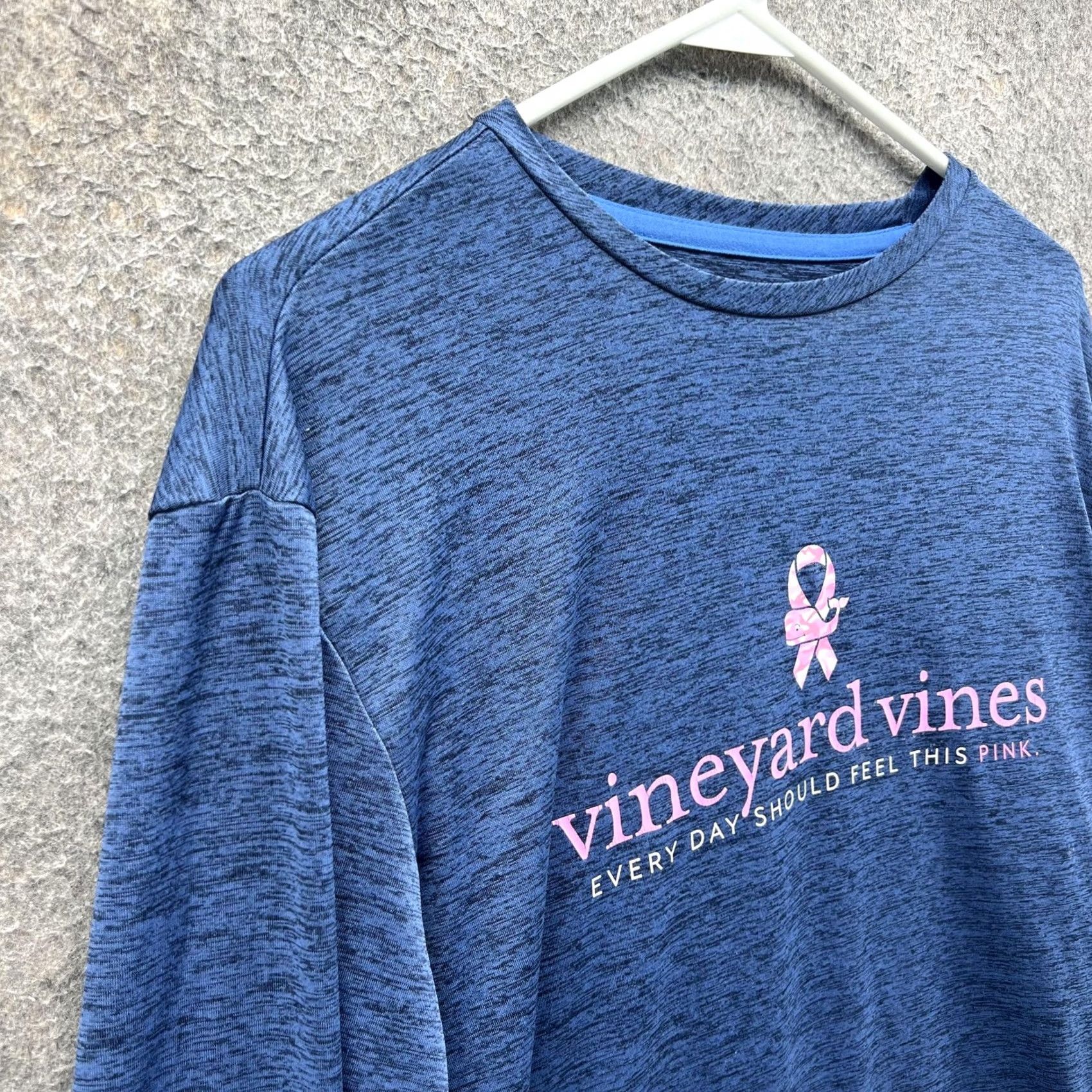 Vineyard Vines Vineyard Vines Shirt Mens M Blue Long Sleeve Pink Ribbon Breast Cancer Graphic Print Performance Crew Neck Raglan Sleeve Moisture Wicking Size US M / EU 48-50 / 2 - 3 Thumbnail