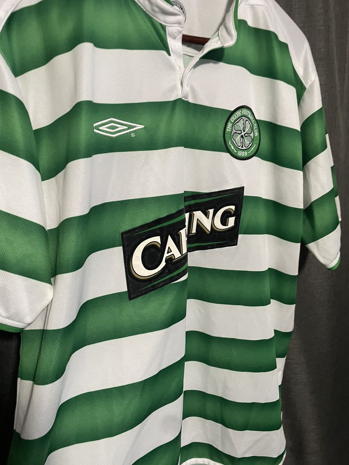 Maillot Extérieur Celtic Vintage Umbro Carling 2003 – Taille M, Vert, Occasion