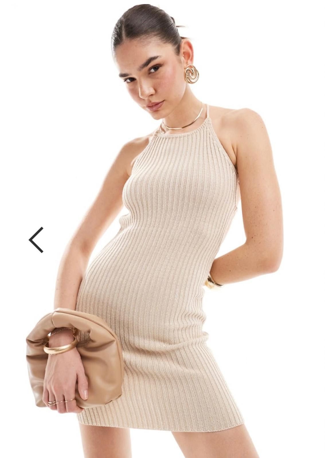 Bershka BERSHKA Lace-Up Back Crochet Knit Mini Dress (X-SMALL) Size XS / US 0-2 / IT 36-38 - 1 Thumbnail