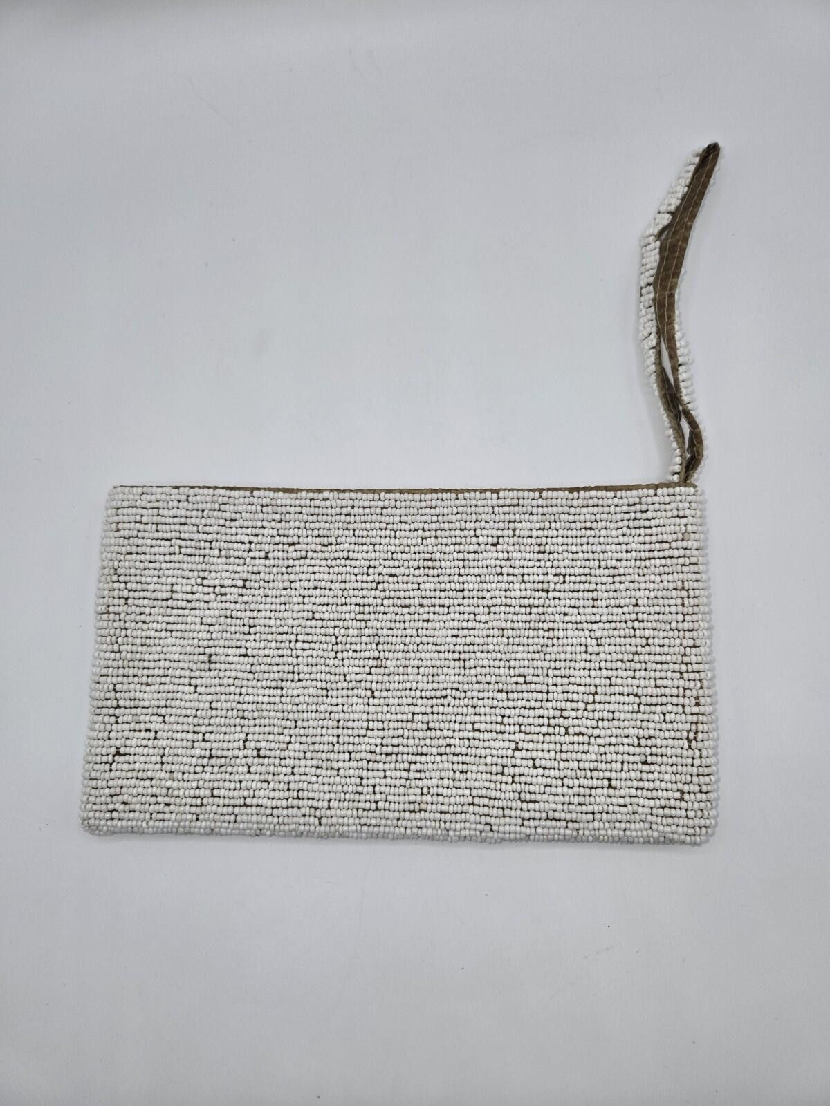 Handmade Vintage White Beaded Wristlet Clutch Mother of Pearl Size ONE SIZE - 2 Thumbnail