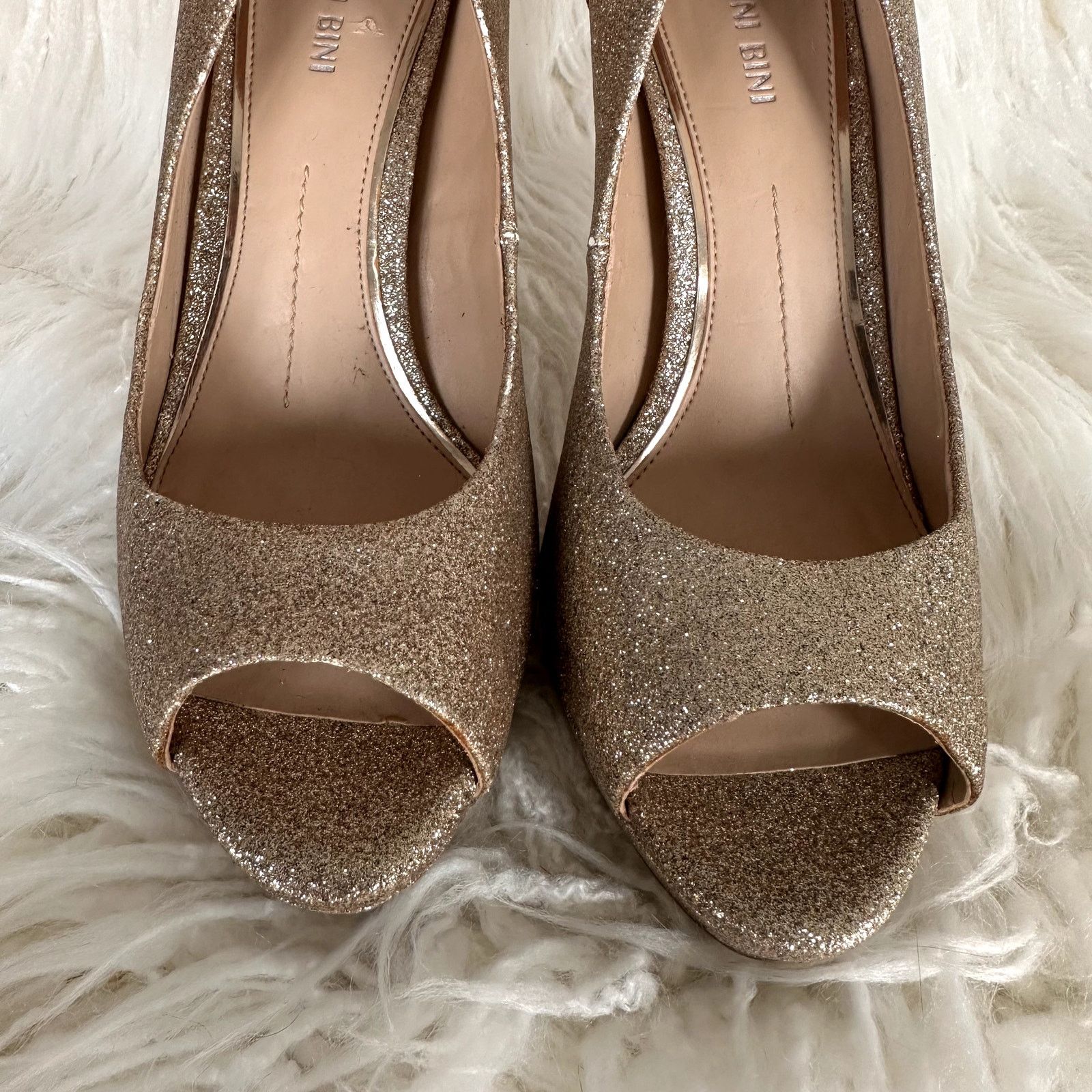Gianni Valentino Gianni Bini Gold Beaded Bedazzled Glitter Platform Heels 9 Size US 9 / IT 39 - 4 Thumbnail