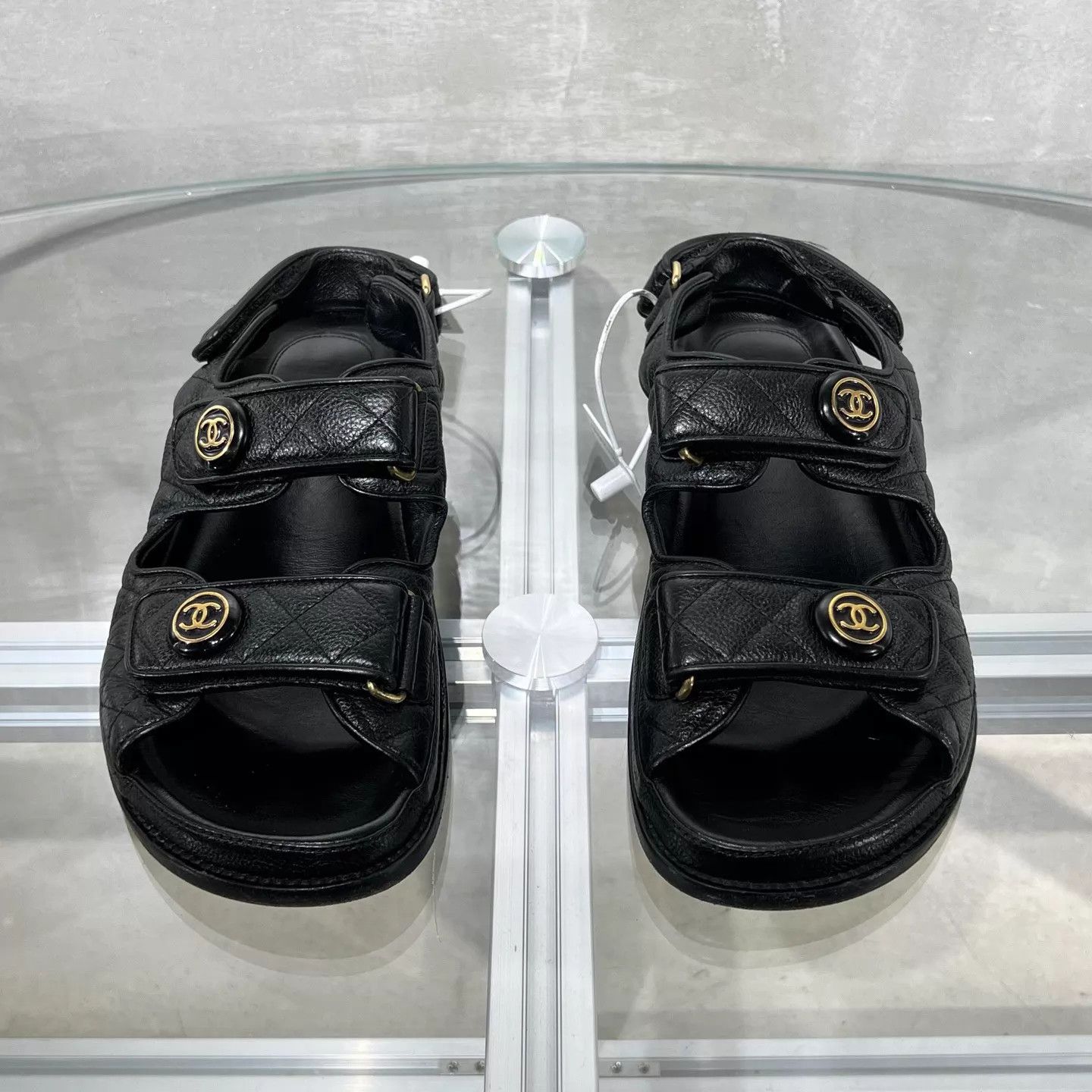 Chanel Chanel Black Velcro Sandals Gold CC Logo Size 37 Size US 6.5 / IT 36.5 - 1 Thumbnail