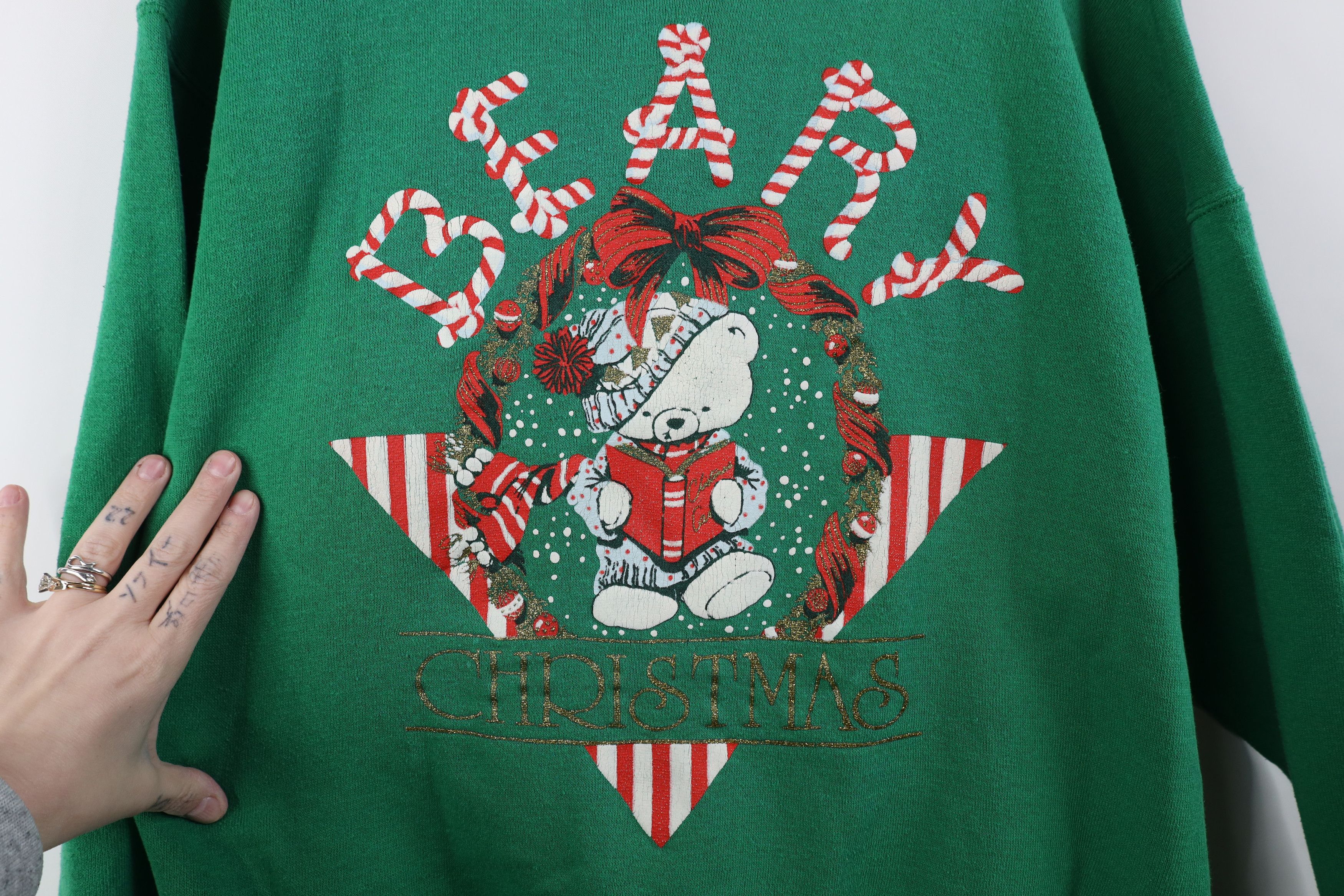 Vintage Vintage 90s Streetwear Merry Christmas Sweatshirt Green USA Size XL / US 12-14 / IT 48-50 - 4 Thumbnail