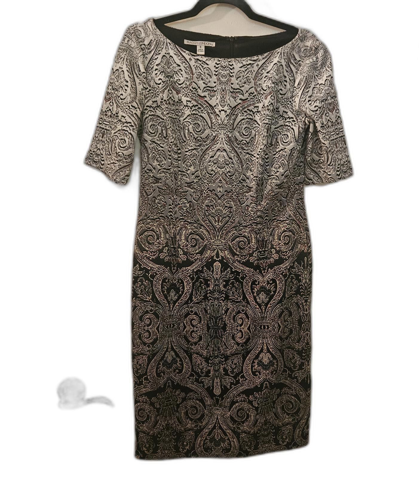 Designer Maggy London Baroque Jacquard Brocade Sheath Dress - Size 6 Size M / US 6-8 / IT 42-44 - 1 Thumbnail