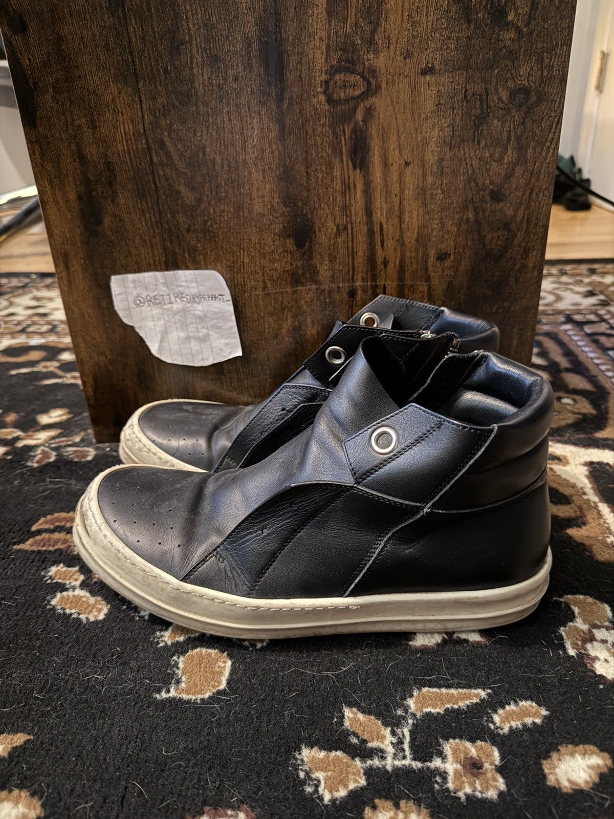 Rick Owens Rick Owens Black Leather High Top Sneakers Size 43 Size US 10 / EU 43 - 1 Thumbnail