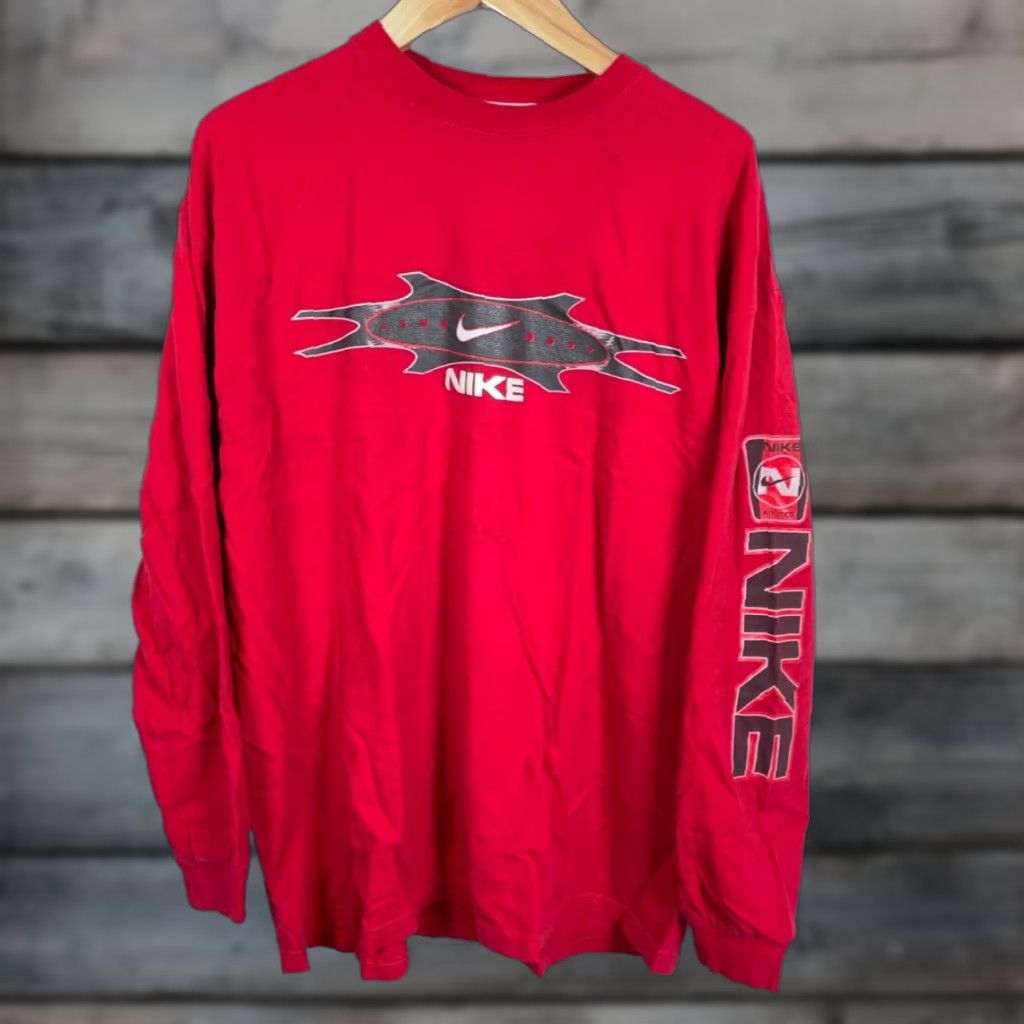 Nike VINTAGE Nike Long Sleeve T-Shirt Mens 2XL Red Graphic USA Made 1990s 90s Hipster Retro Cotton Jersey Shirt Men Size US XXL / EU 58 / 5 - 1 Thumbnail