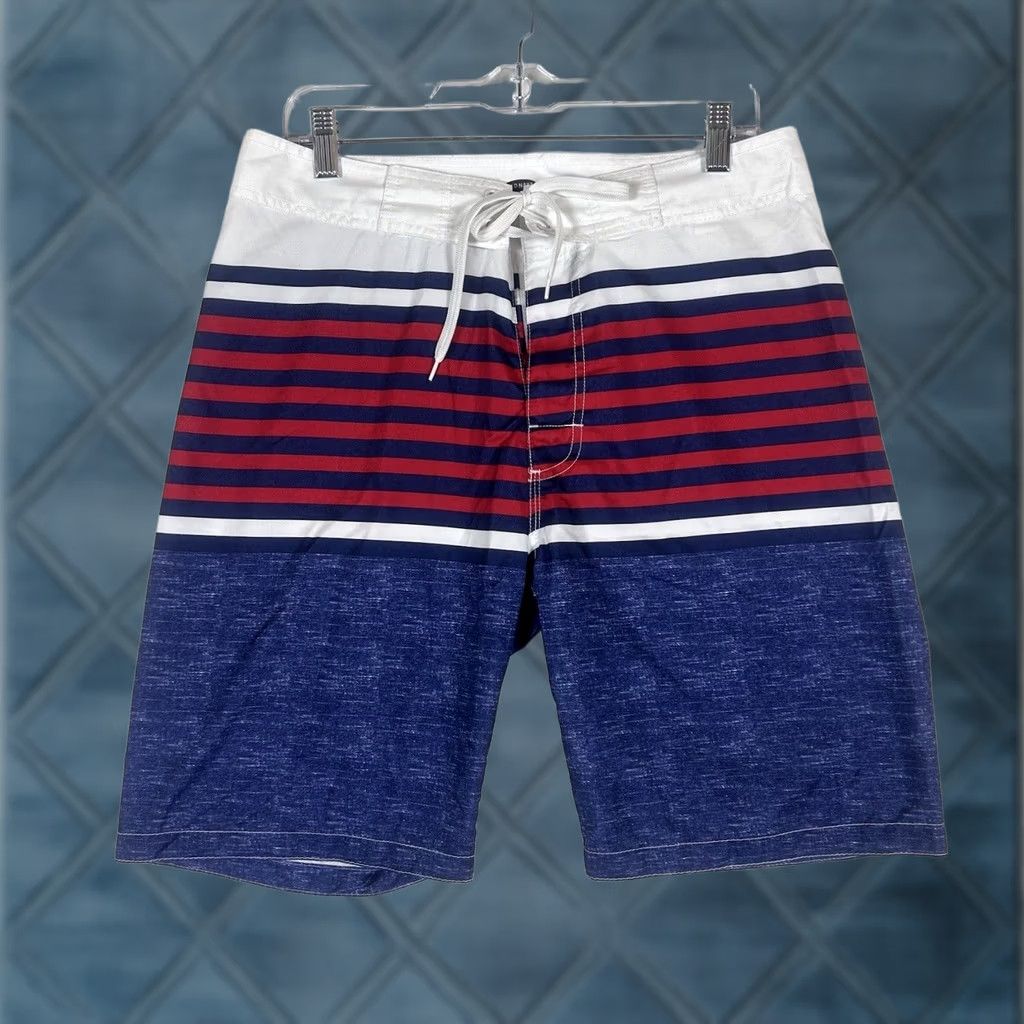 Old Navy Old Navy Board Shorts Swim Trunks Mens Medium Striped Multicolor Red White Blue Size US 31 - 1 Thumbnail