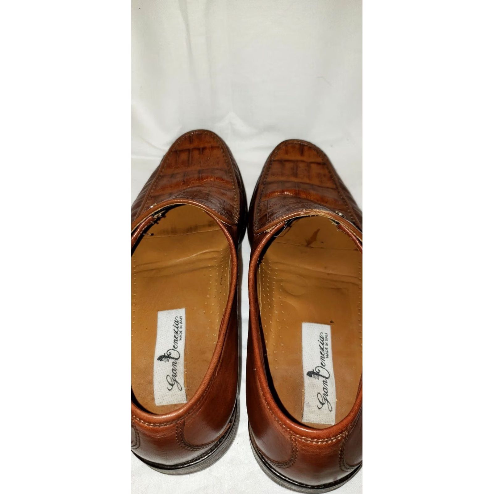 Vintage Gran Denexia Men’s Loafer 7.5M Brown Leather Alligator Apron Toe Dress Shoes Mens Brown Alligator Apron Toe Size US 8 / EU 41 - 6 Thumbnail