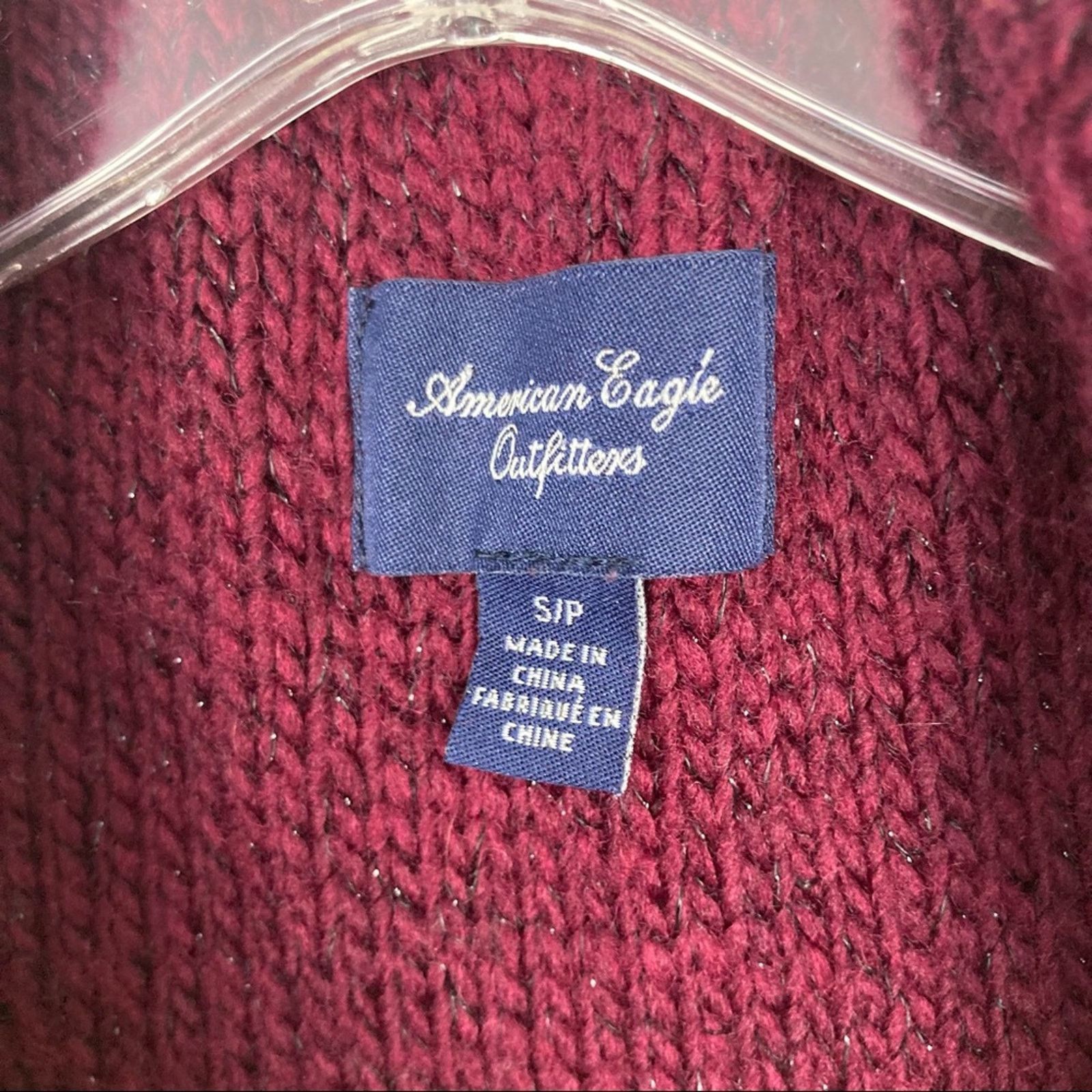 American Eagle Outfitters American Eagle Maroon Knit Sparkle Wool Blend Cardigan Sz S Size S / US 4 / IT 40 - 2 Thumbnail
