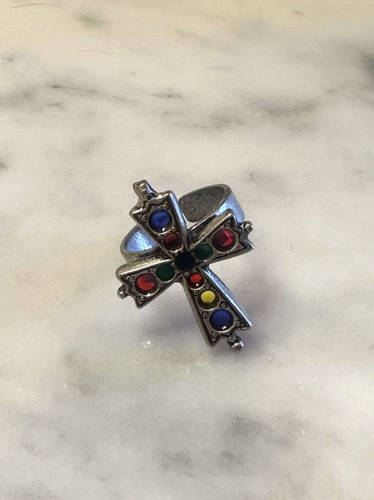 image of Jean Paul Gaultier x Vintage Cross Jeweled Ring in Silver, Men's