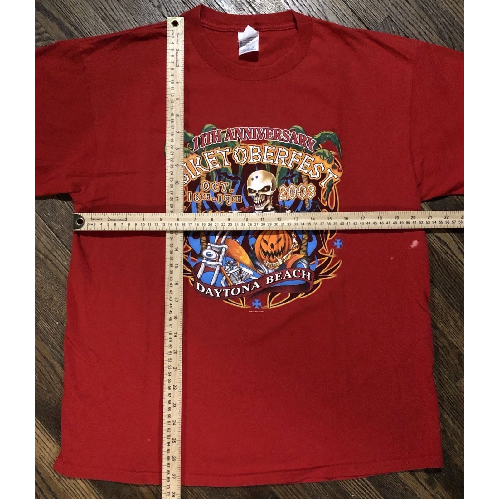 Delta VINTAGE Delta Pro Weight T-Shirt Daytona Beach BIKETOBERFEST 2003 Red Skeleton Jack-O-Lantern 🎃 Men L Shirt Size US L / EU 52-54 / 3 - 2 Thumbnail
