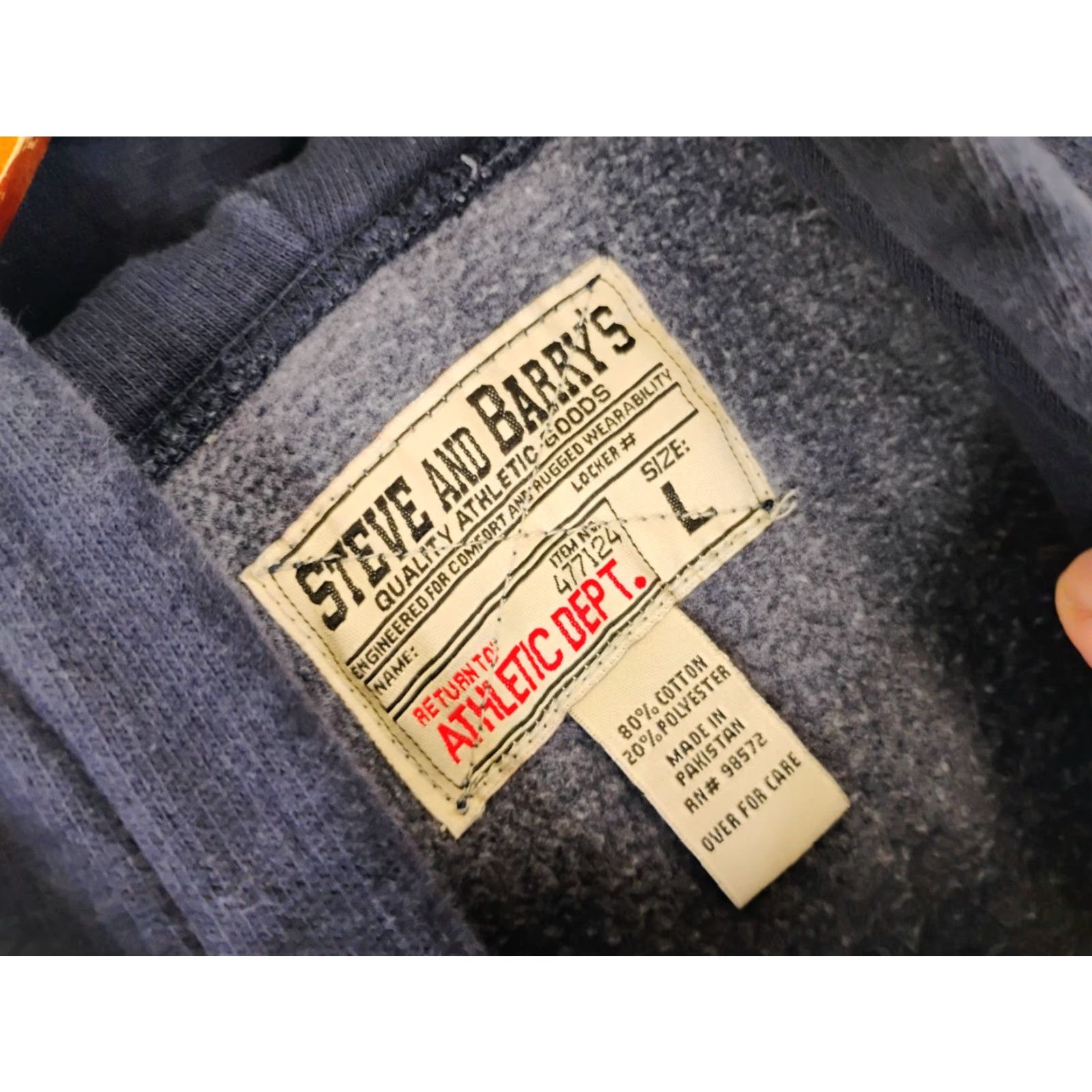 Vintage VINTAGE Steve & Barry's Hoodie Sweatshirt Long Sleeve Large Blue Heavyweight Hooded Baseball Pullover Mens Size US L / EU 52-54 / 3 - 3 Thumbnail
