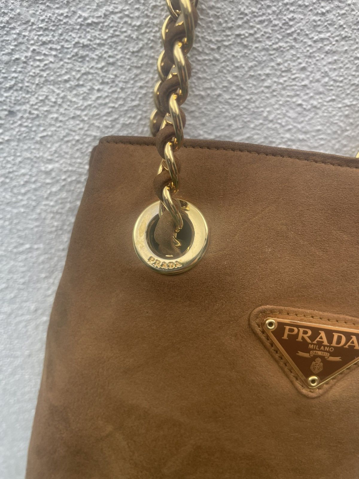 Prada Prada Brown Chain Suede Leather Shoulder Bag Size ONE SIZE - 5 Thumbnail