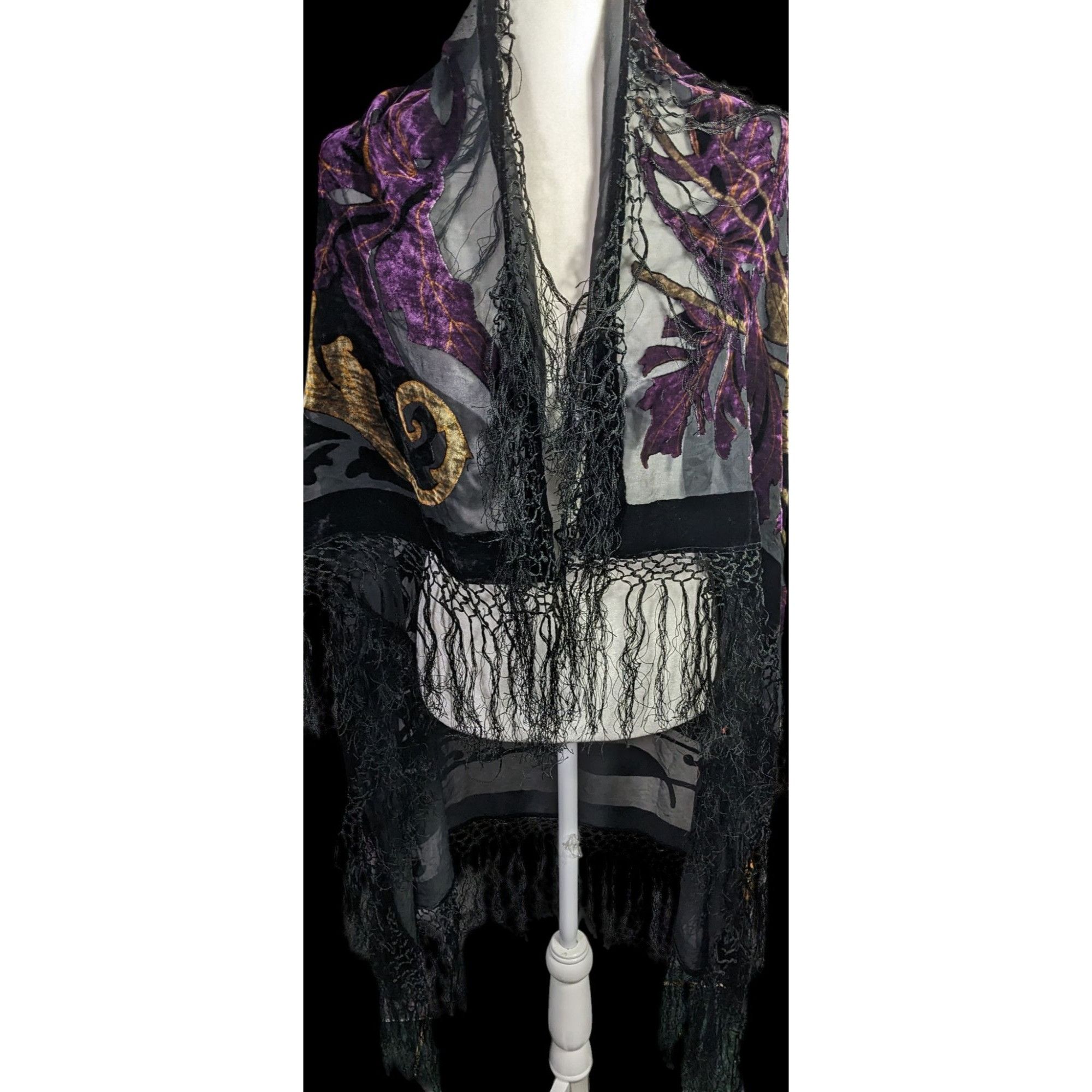 Other Vintage Burnt Velvet Shawl With Gold & Purple Floral Design Size ONE SIZE - 3 Thumbnail