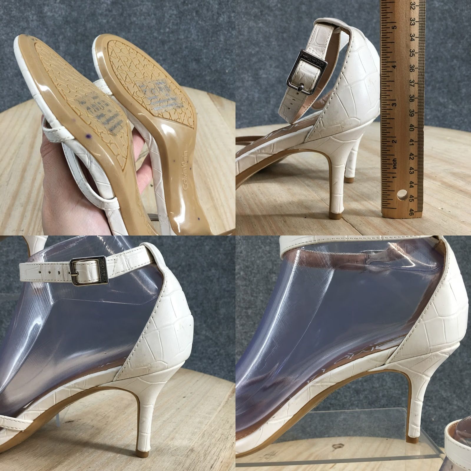 Calvin Klein Calvin Klein Sandals Womens 7 Lali Ankle Strap Pumps White Faux Leather Heeled Size US 7 / IT 37 - 9 Thumbnail